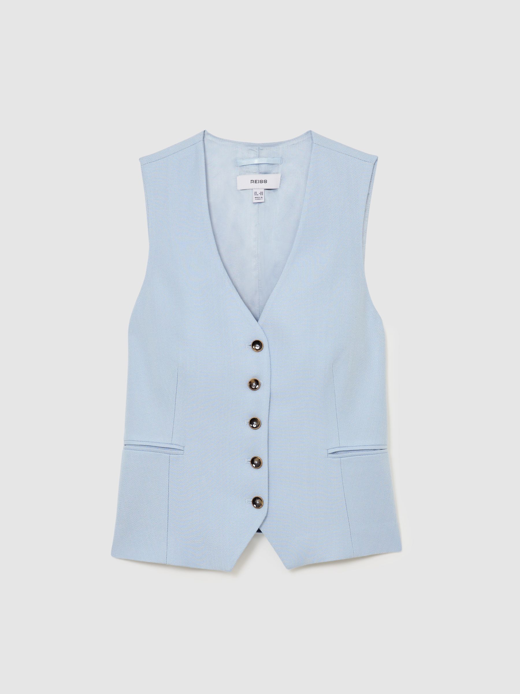Button-Through Tailored Waistcoat in Blue - Image 2 of 8