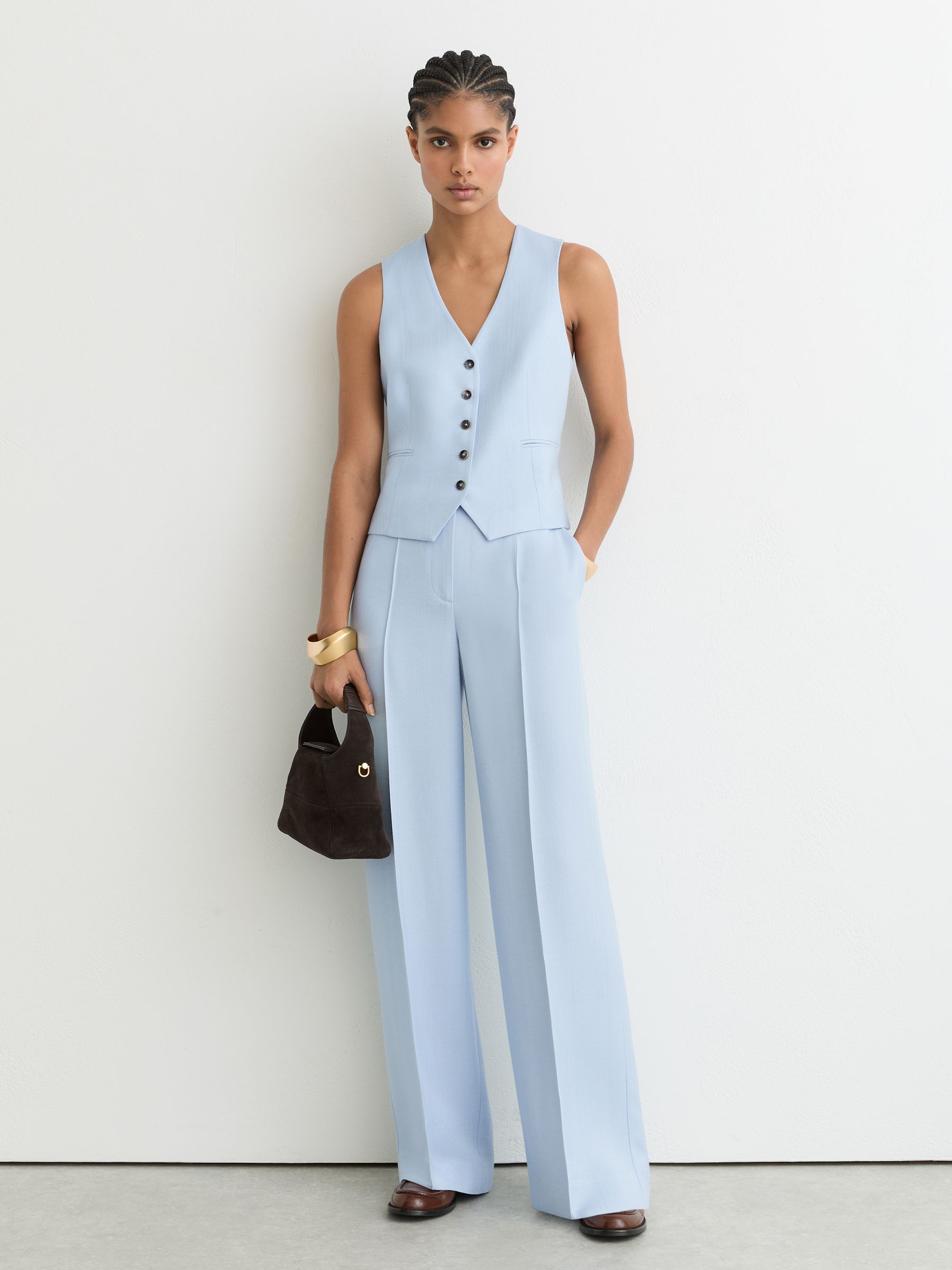 Button-Through Tailored Waistcoat in Blue - Image 3 of 8