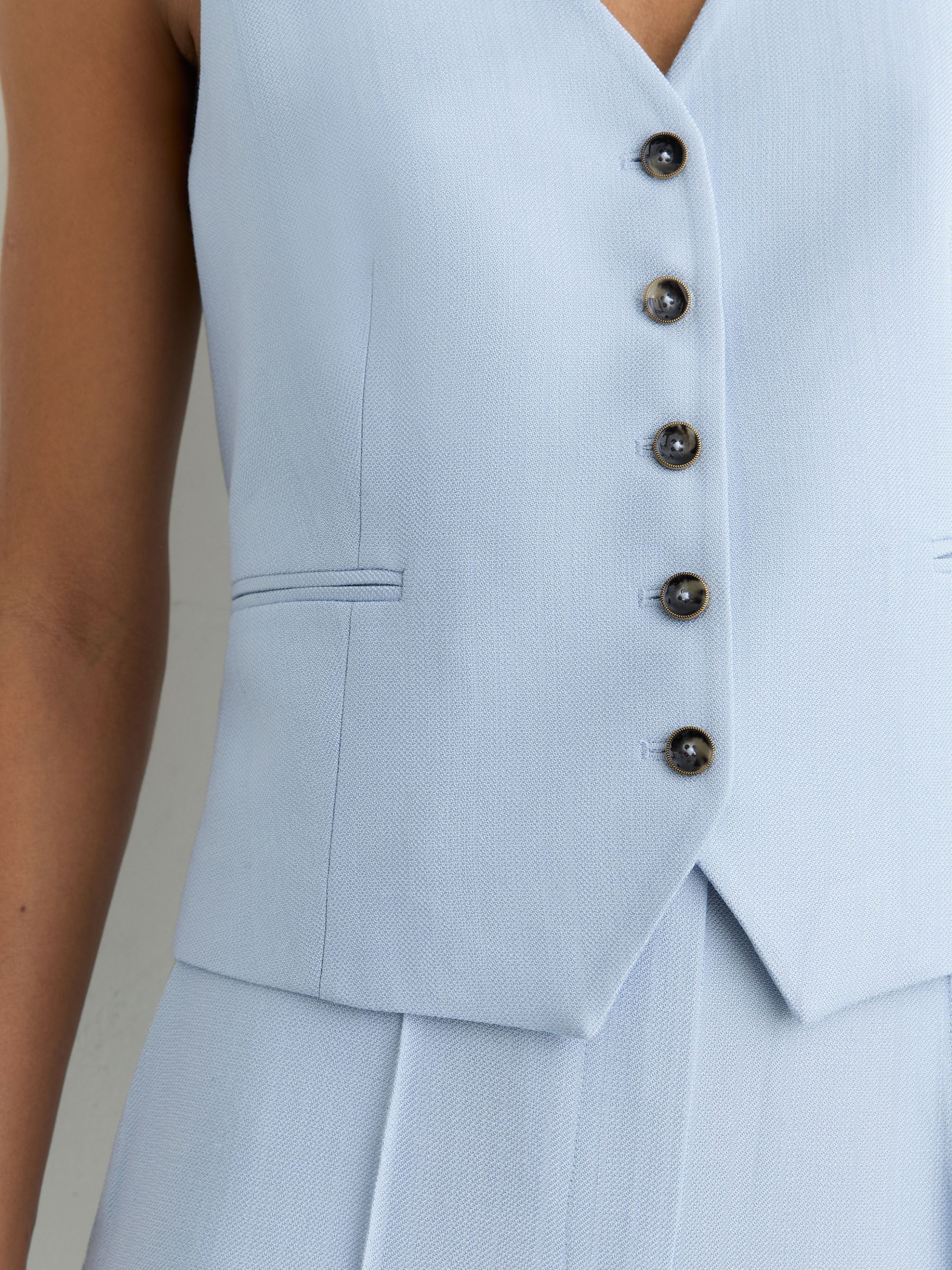 Button-Through Tailored Waistcoat in Blue - Image 4 of 8