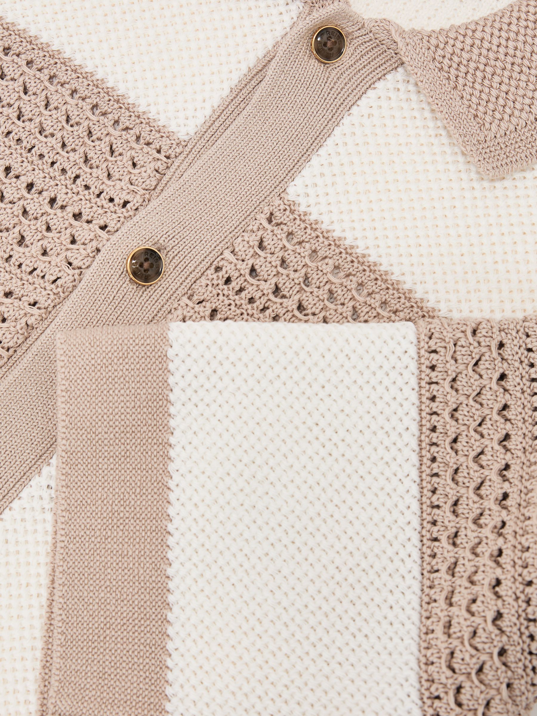 Cotton Block-Stripe Knitted Shirt in White/Stone - Image 6 of 6