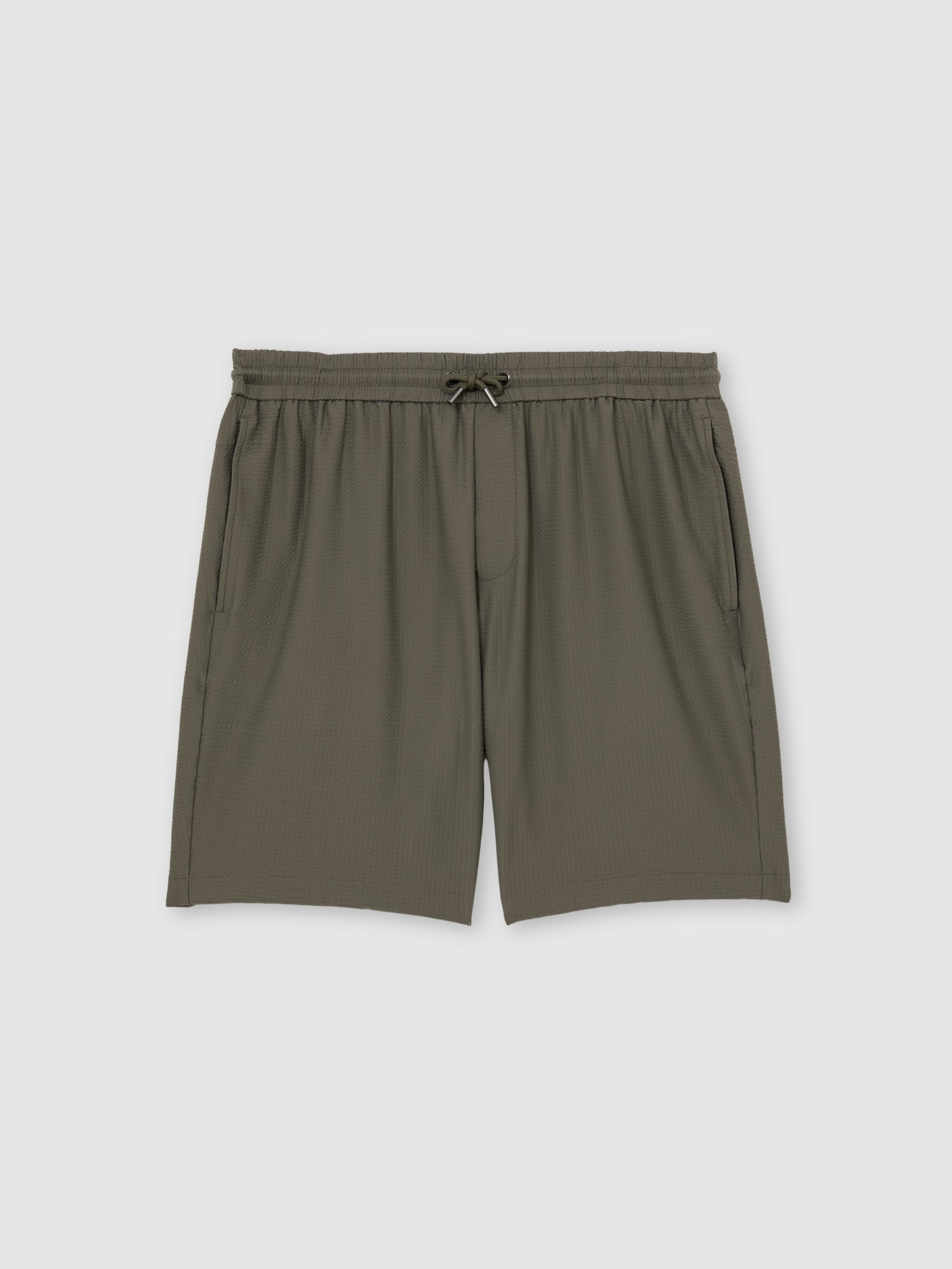 Seersucker Drawstring Shorts in Dark Sage Green - image 1