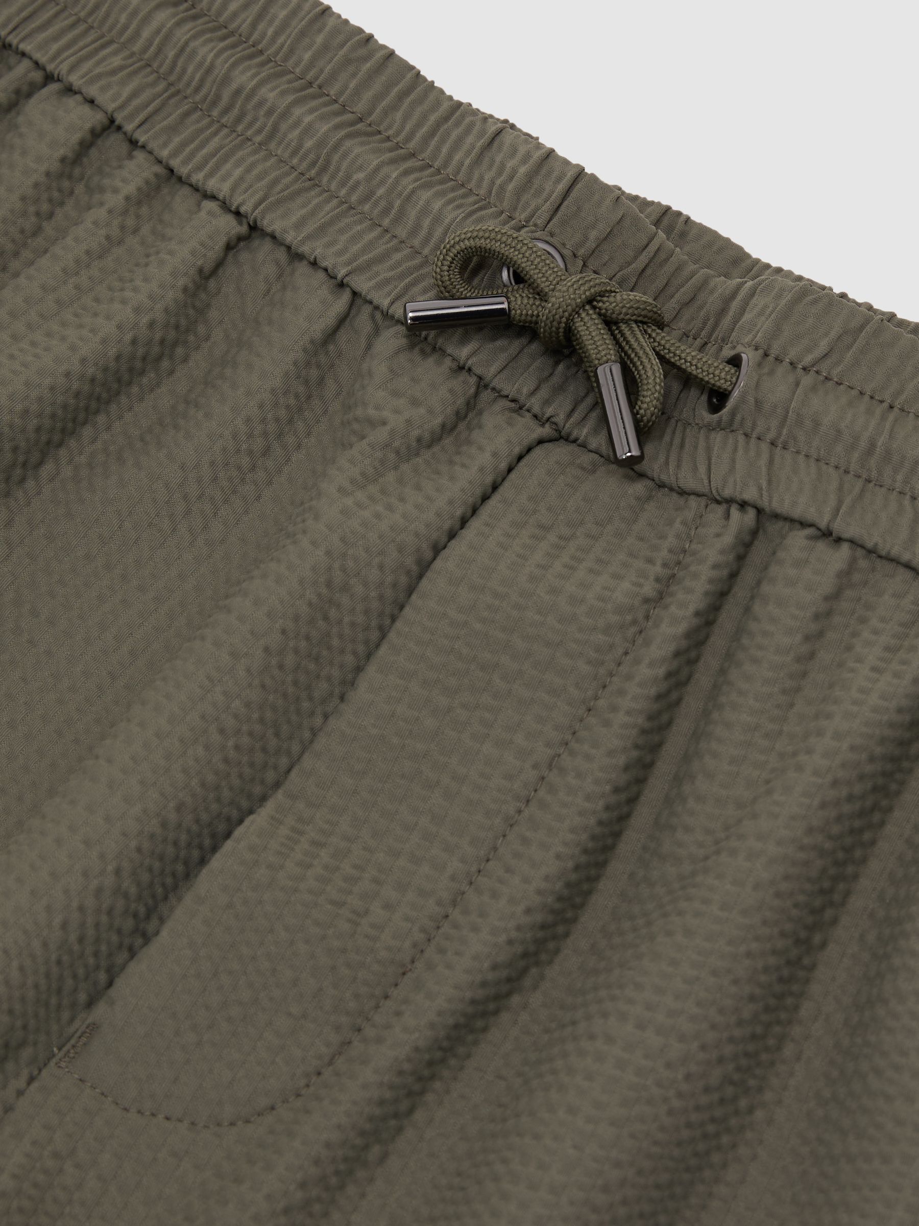 Seersucker Drawstring Shorts in Dark Sage Green - image 3