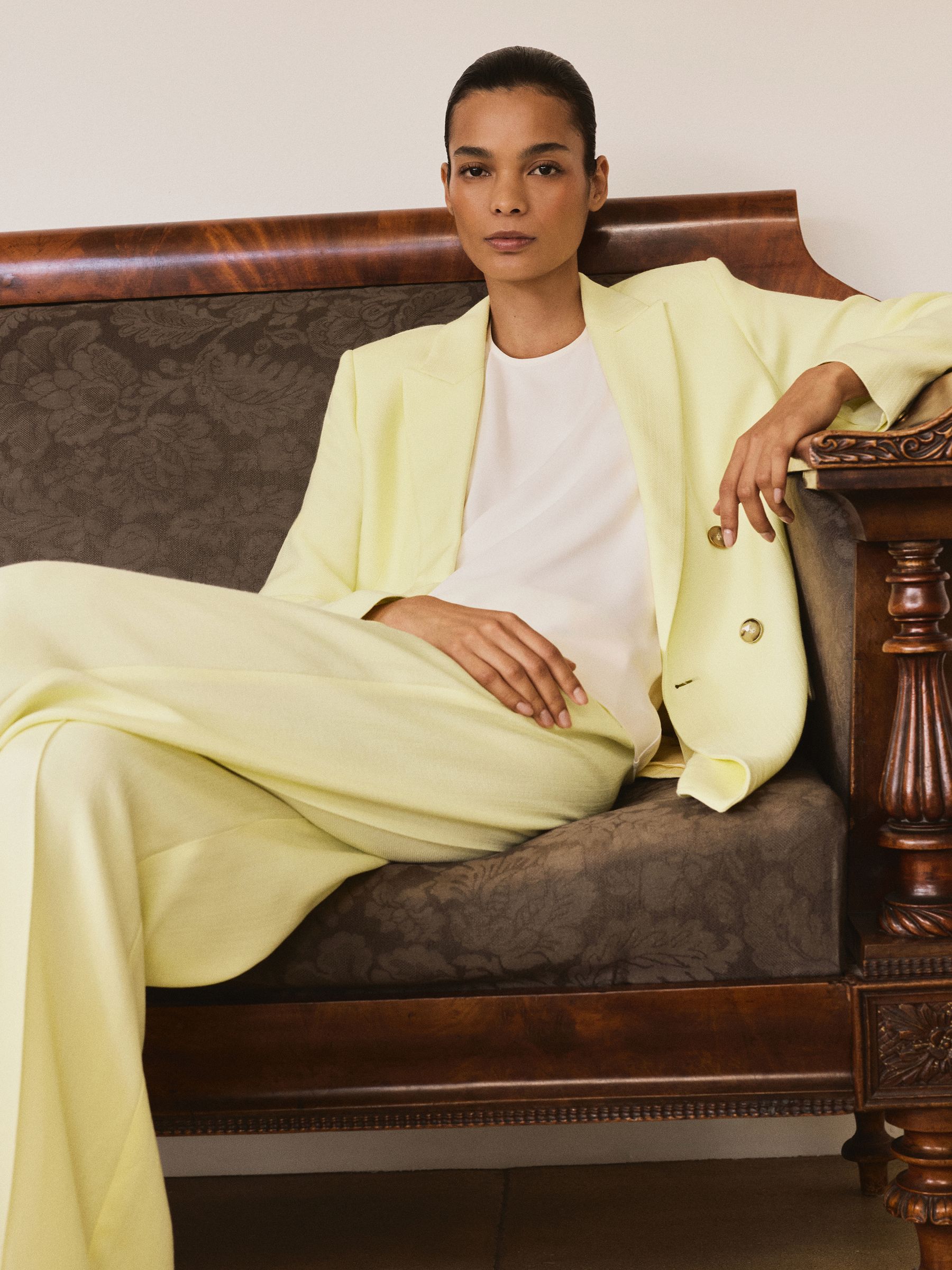 Double-Breasted Peak-Lapel Suit Jacket in Yellow - image 3