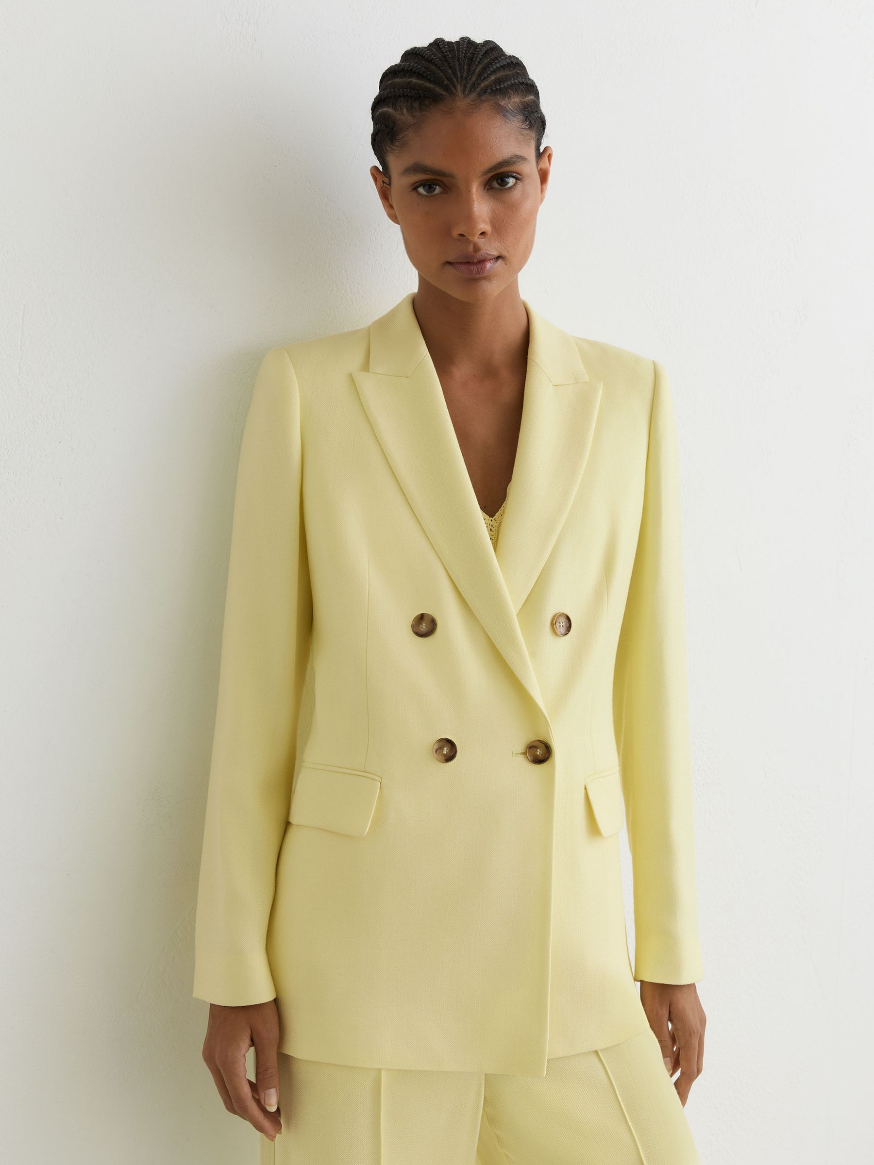 Double-Breasted Peak-Lapel Suit Jacket in Yellow - Image 7 of 8