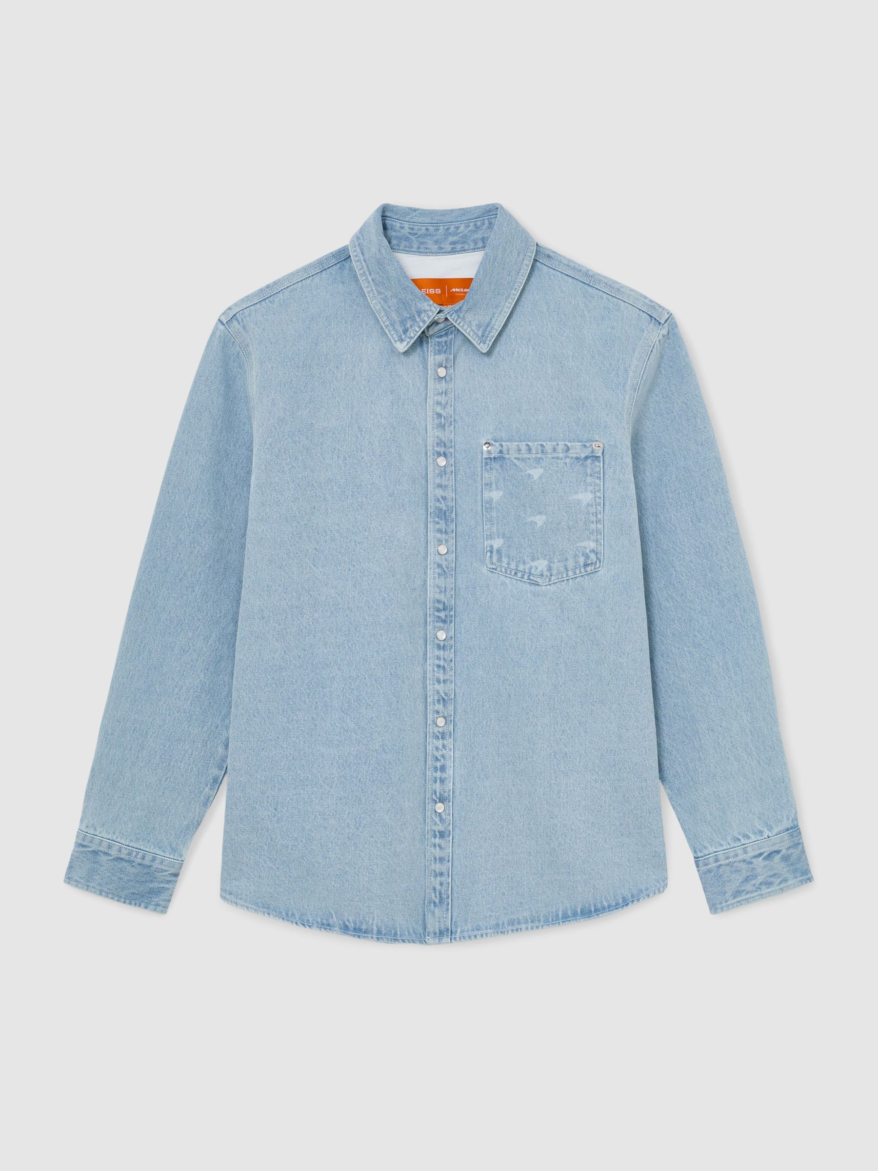 McLaren Racing Logo-Pocket Denim Shirt in Soft Blue - Image 1 of 6
