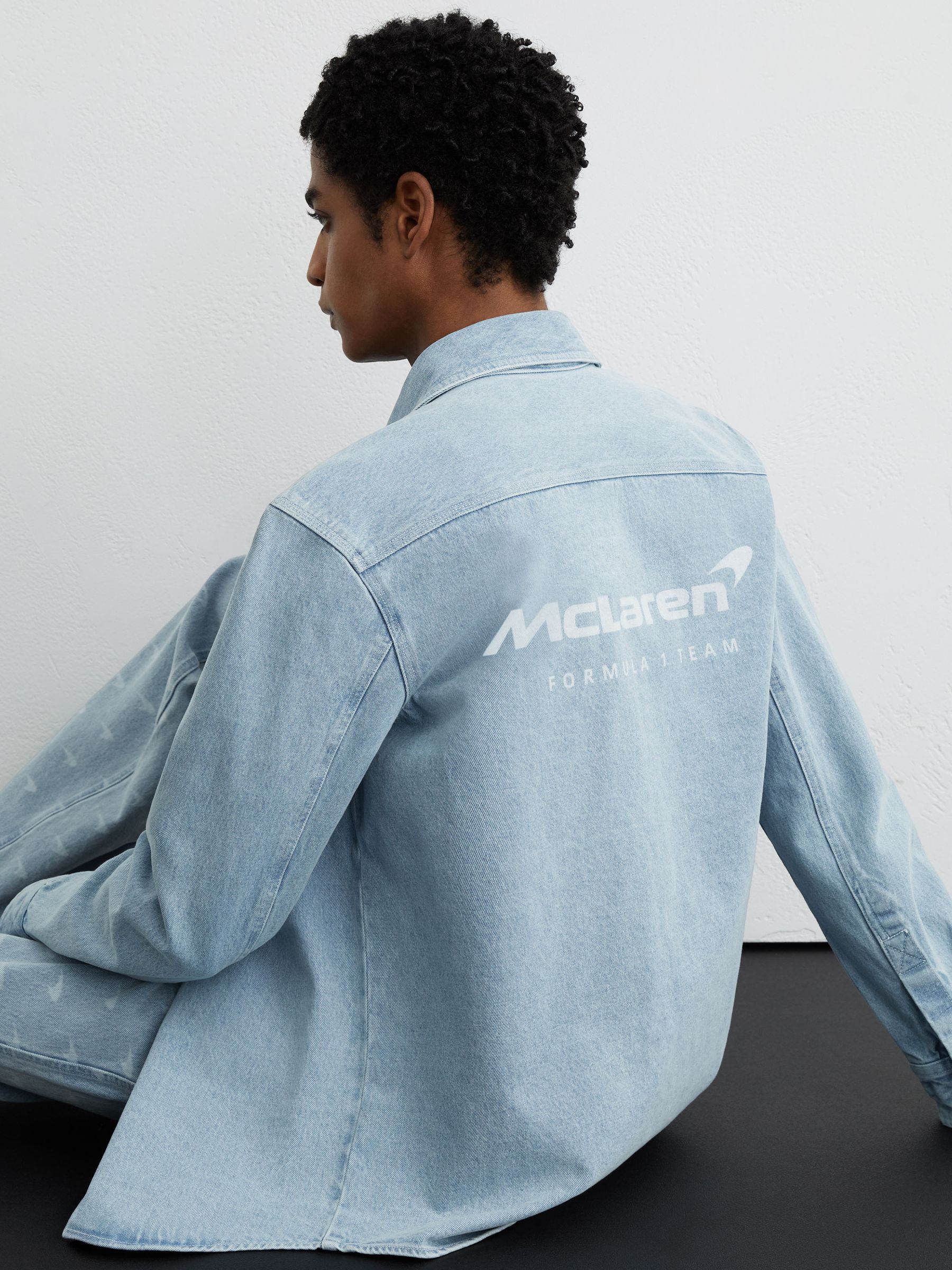 McLaren Racing Logo-Pocket Denim Shirt in Soft Blue - Image 3 of 6