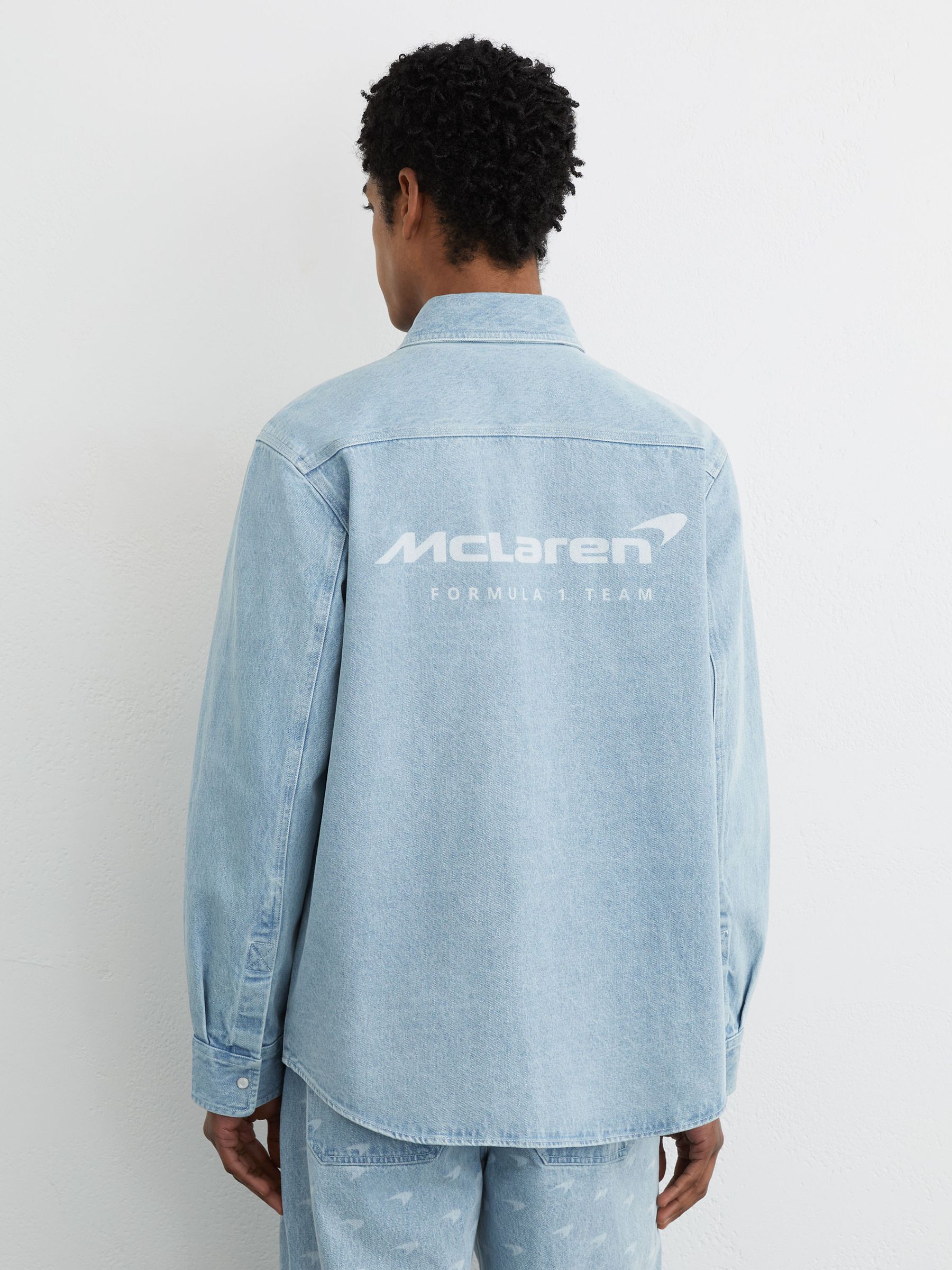 McLaren Racing Logo-Pocket Denim Shirt in Soft Blue - Image 4 of 6