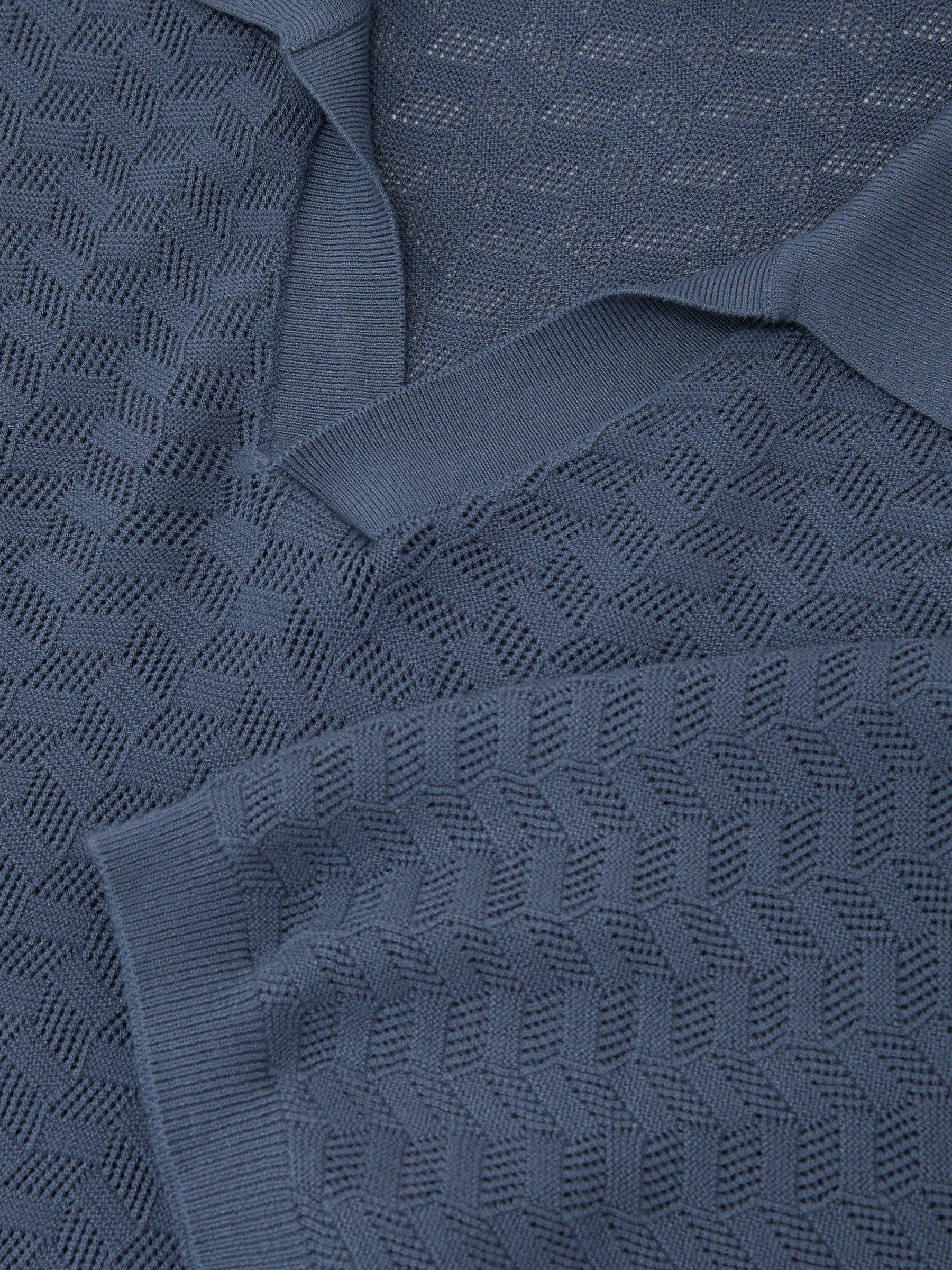 Textured-Knit Open-Collar Polo Shirt in Airforce Blue - image 3