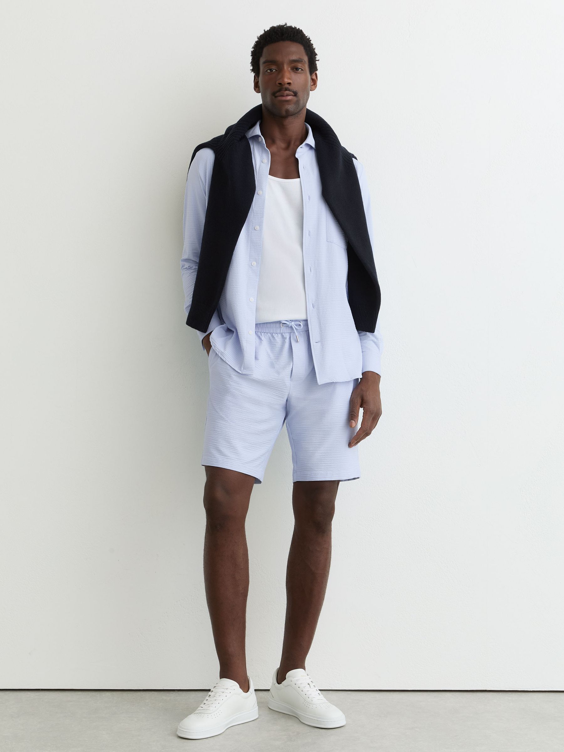 Seersucker Drawstring Shorts in Soft Blue - image 2