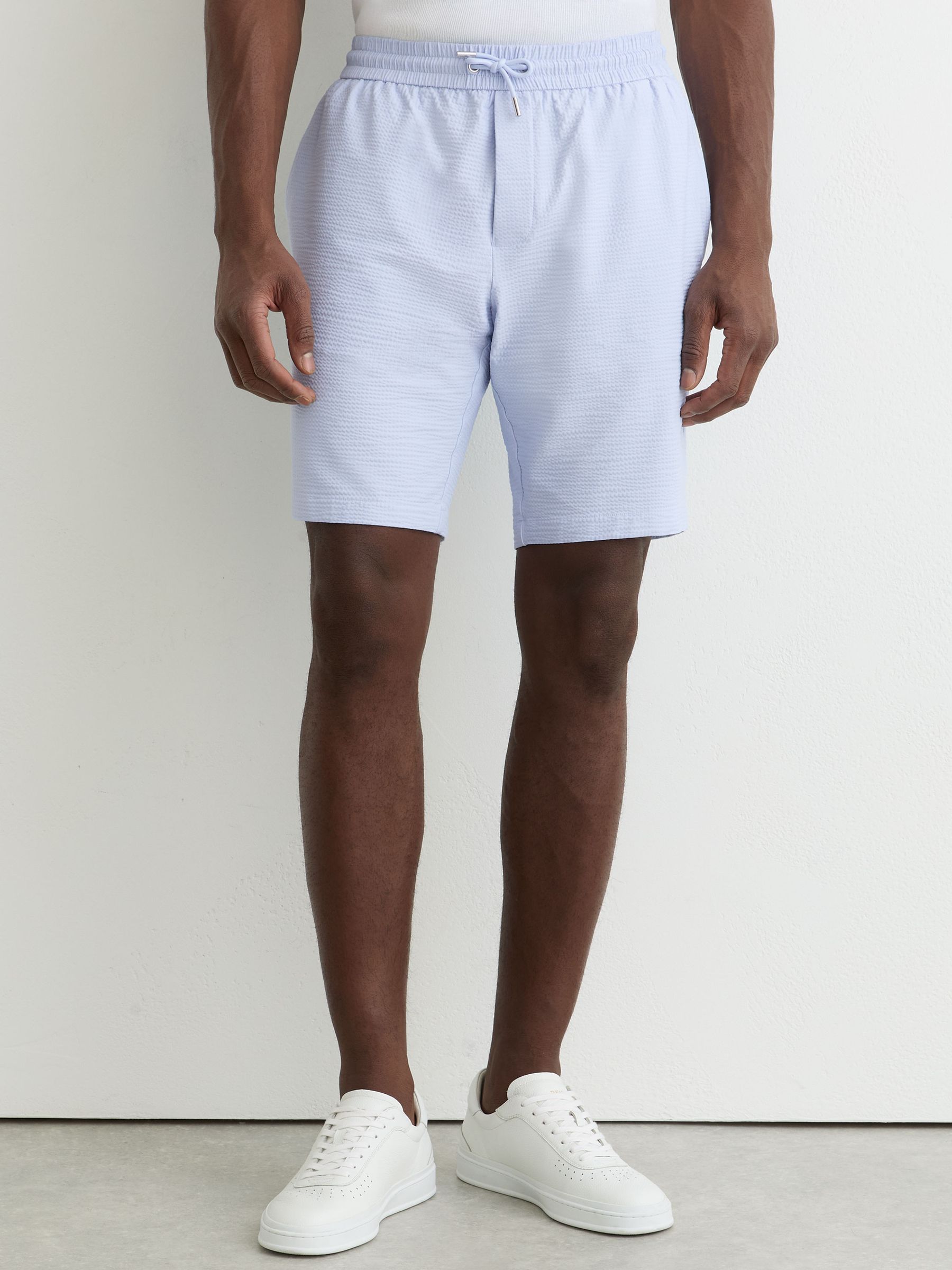 Seersucker Drawstring Shorts in Soft Blue - Image 3 of 6