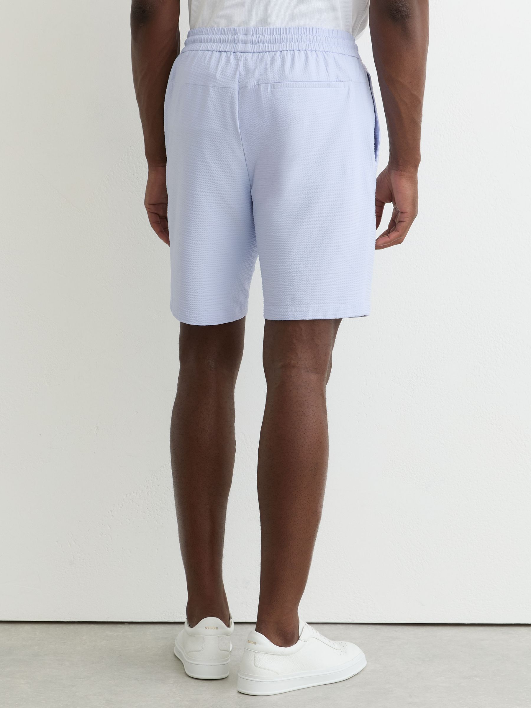 Seersucker Drawstring Shorts in Soft Blue - Image 5 of 6