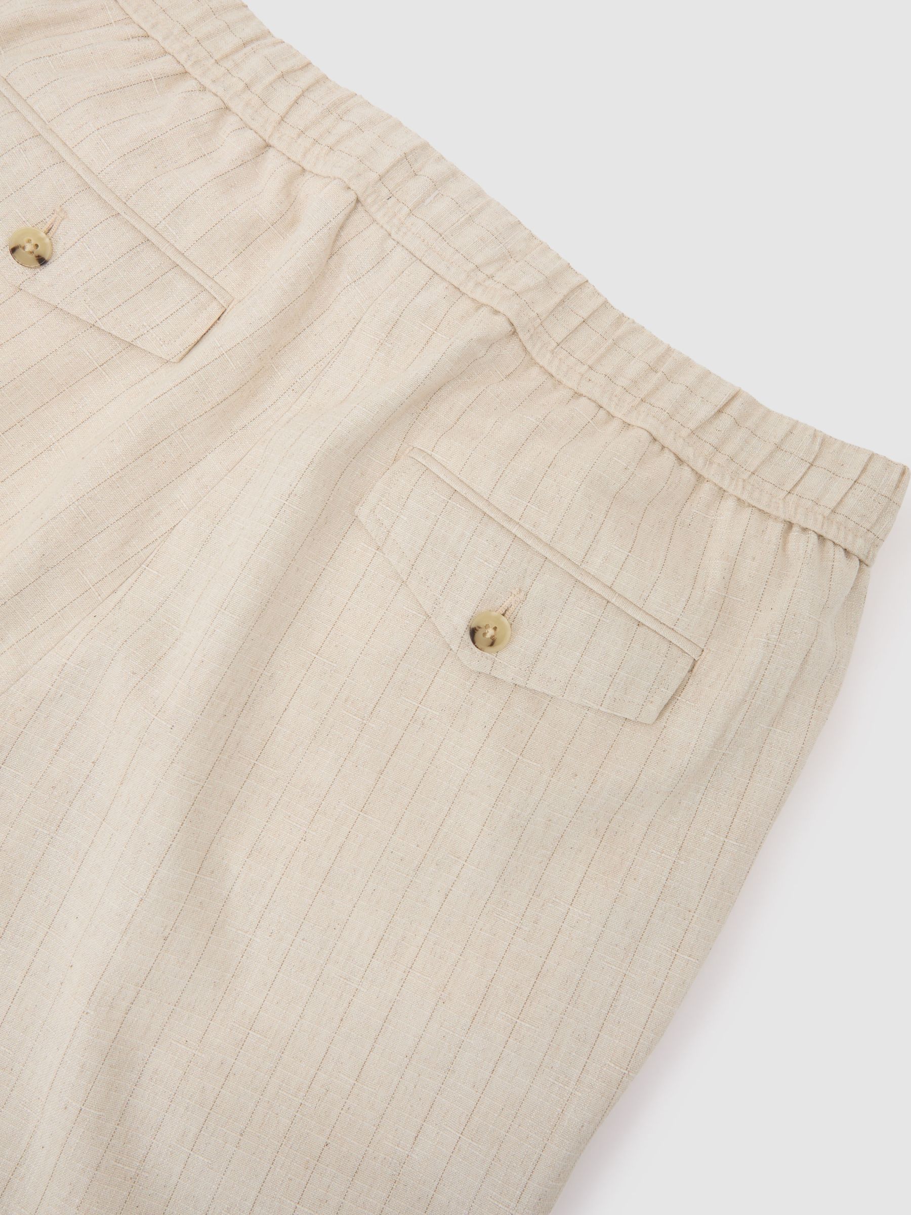 Pinstripe Tapered Drawstring Trousers with Linen in Off White - Image 9 of 9