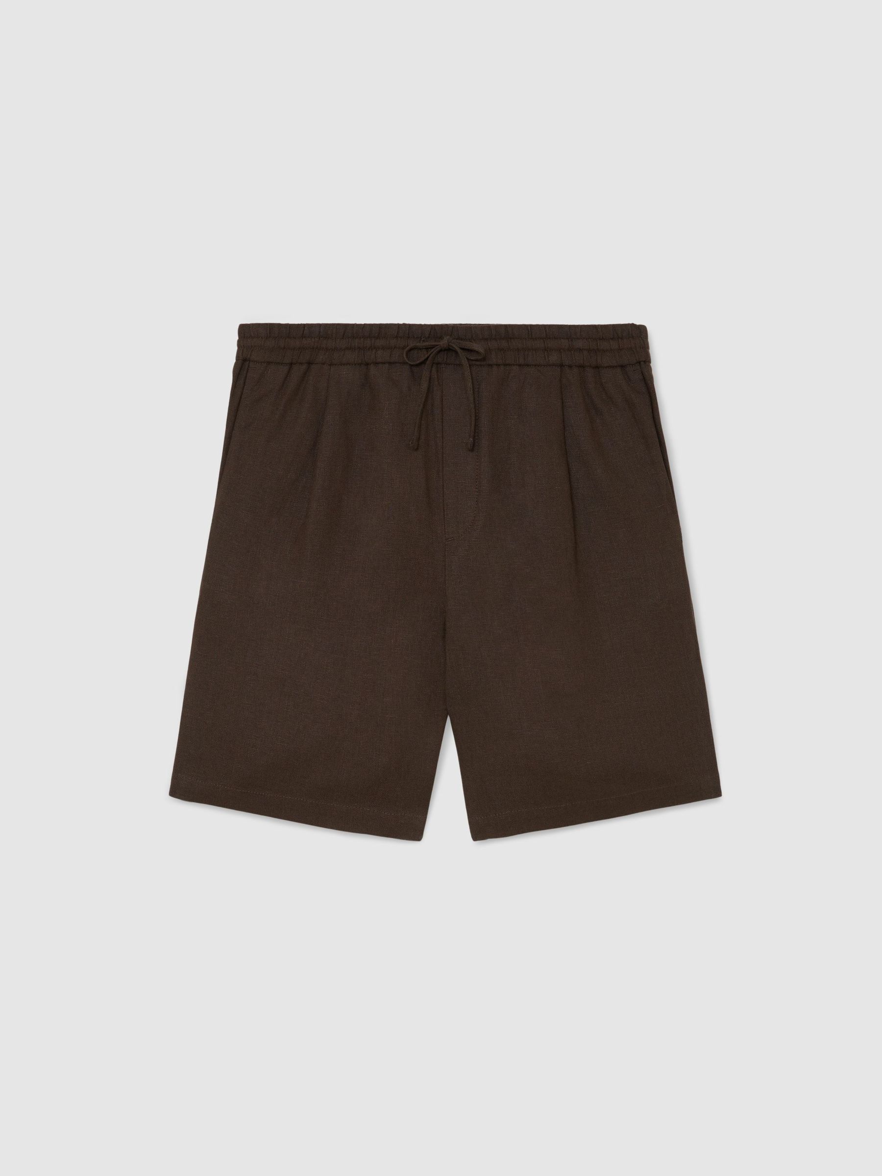 Linen Drawstring Shorts in Chocolate Brown - Image 2 of 5