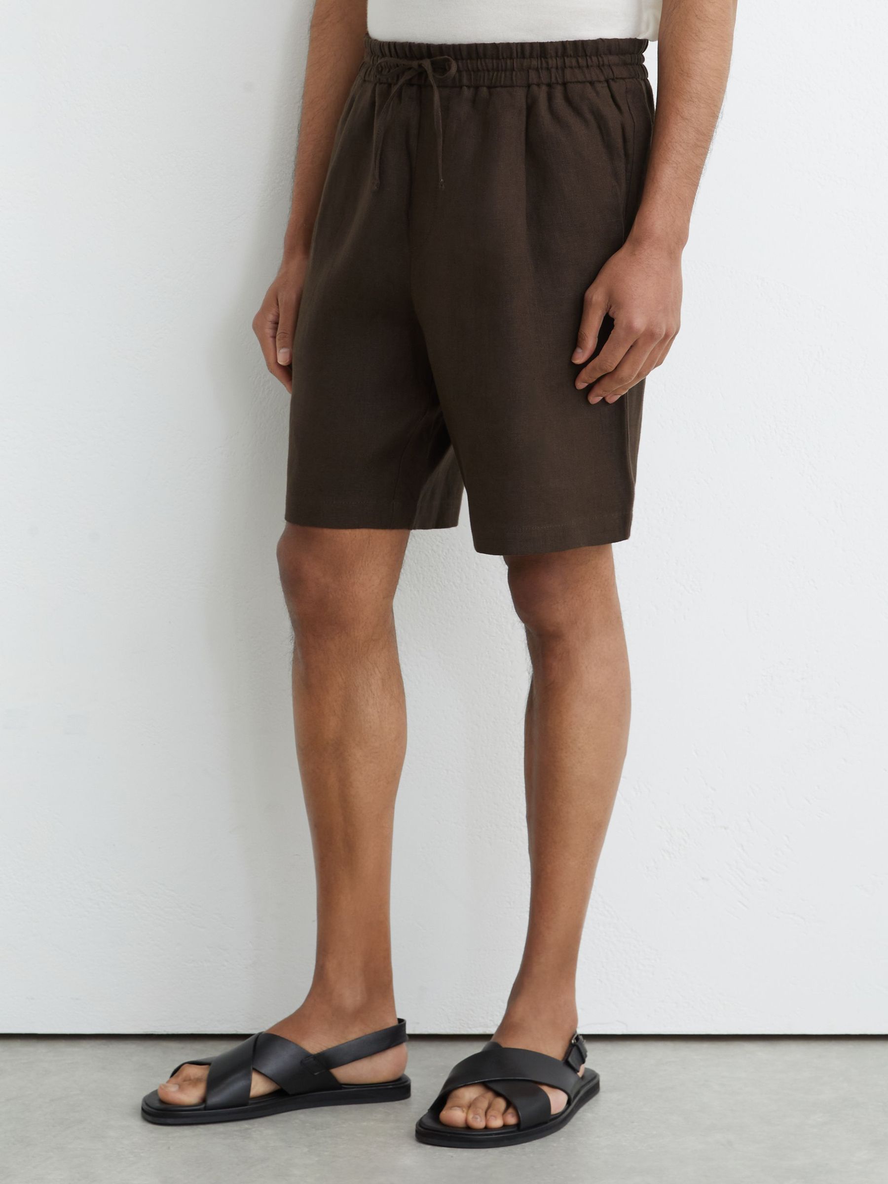 Linen Drawstring Shorts in Chocolate Brown - image 4