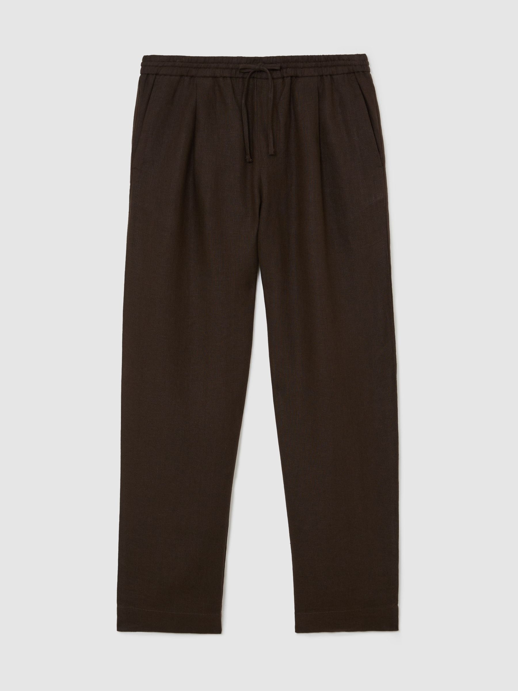Linen Relaxed-Fit Drawstring Trousers in Chocolate Brown - image 1