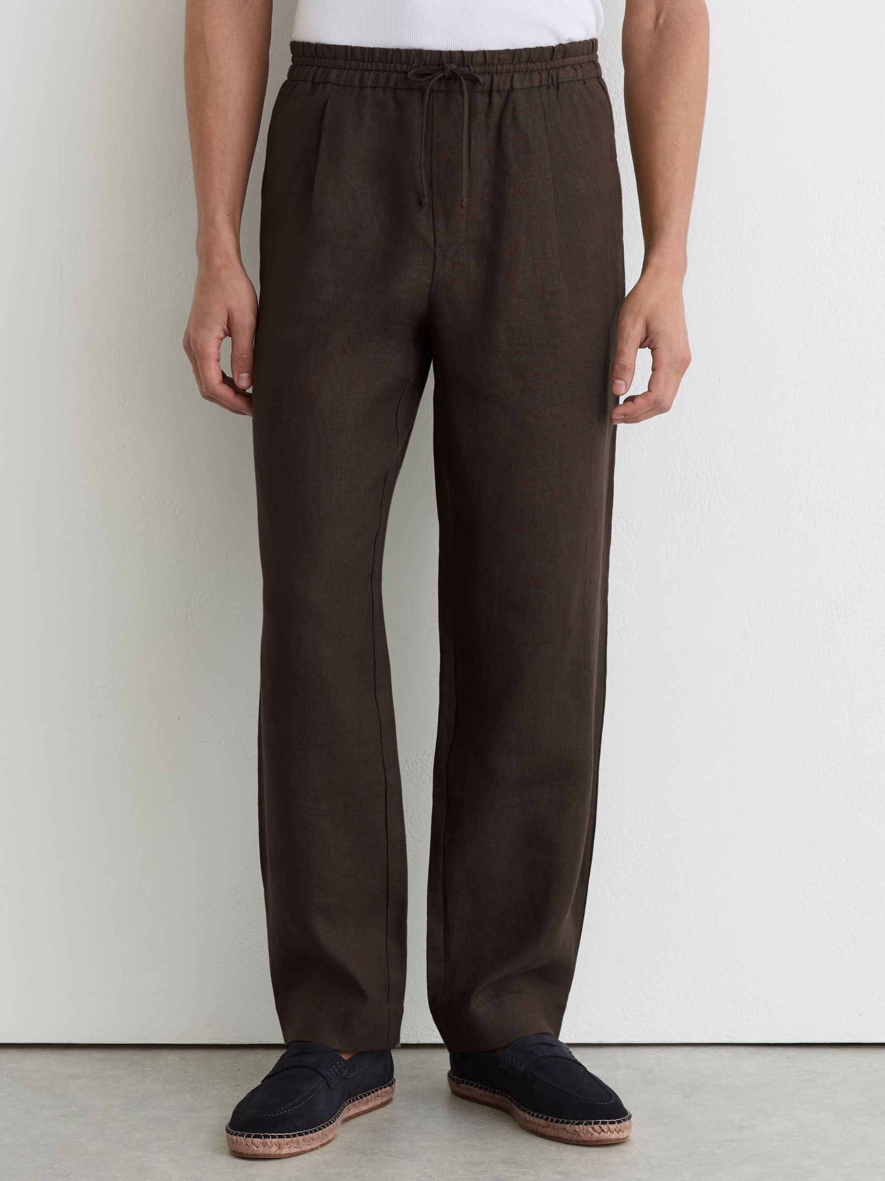 Linen Relaxed-Fit Drawstring Trousers in Chocolate Brown - Image 3 of 6