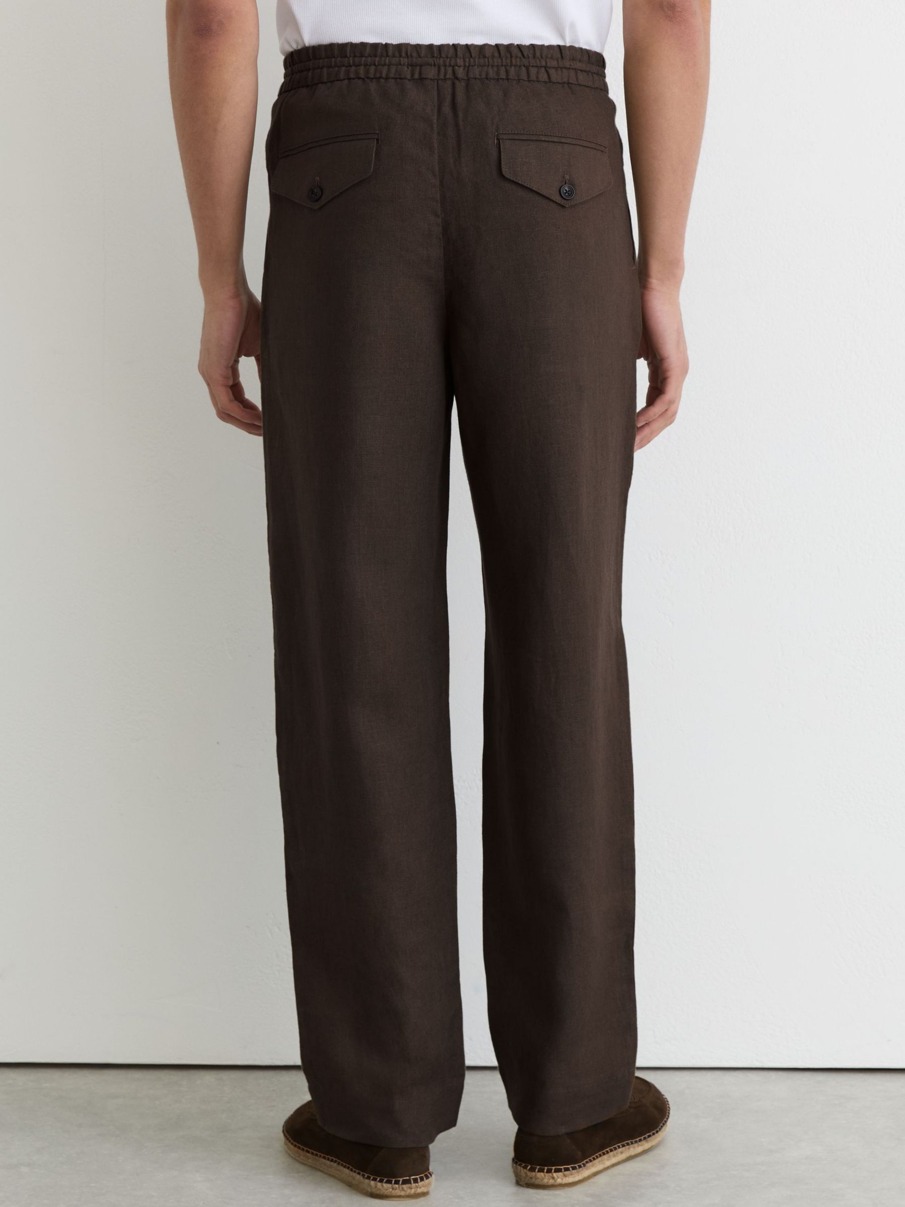 Linen Relaxed-Fit Drawstring Trousers in Chocolate Brown - image 5