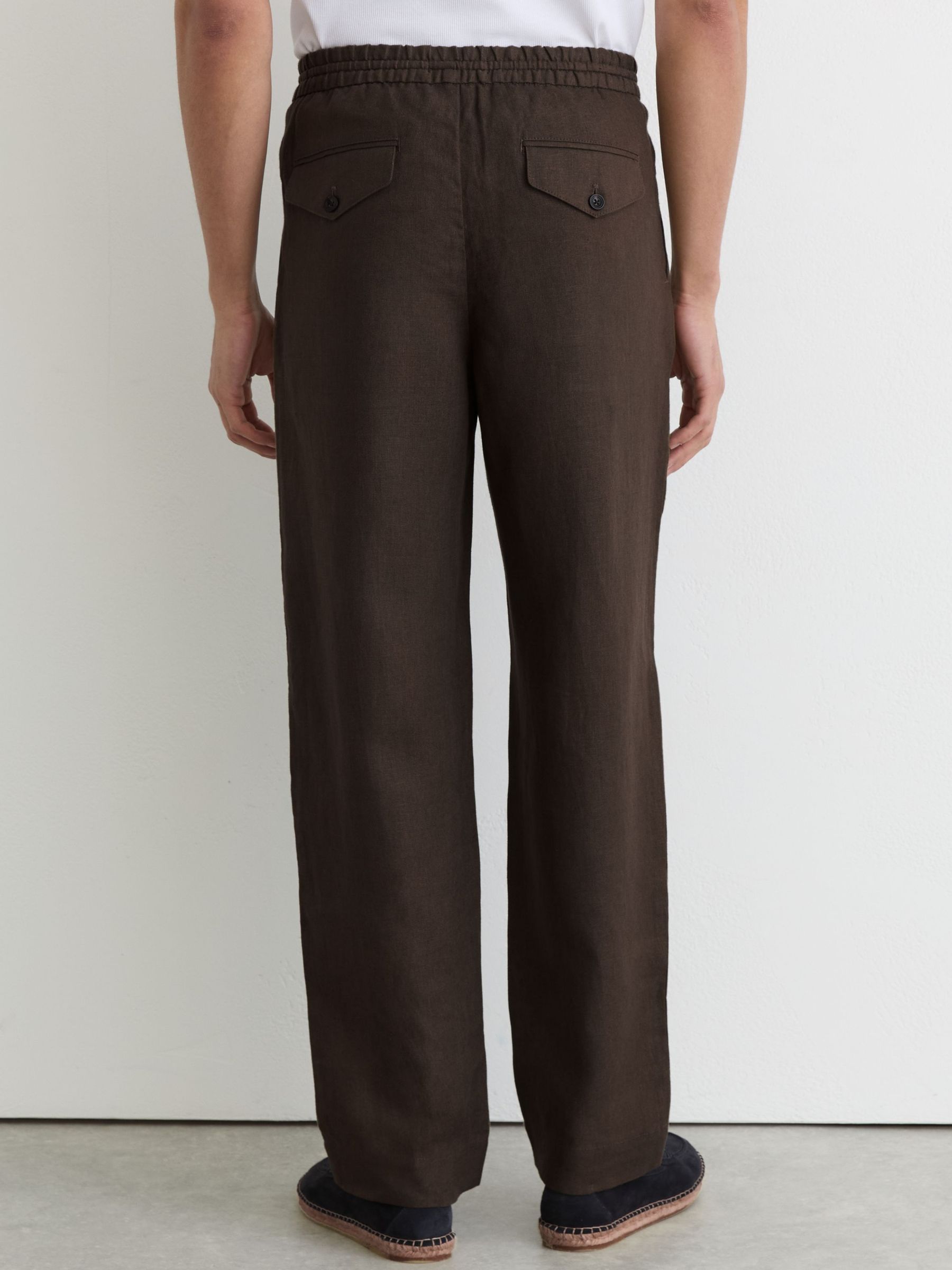 Linen Relaxed-Fit Drawstring Trousers in Chocolate Brown - Image 4 of 6