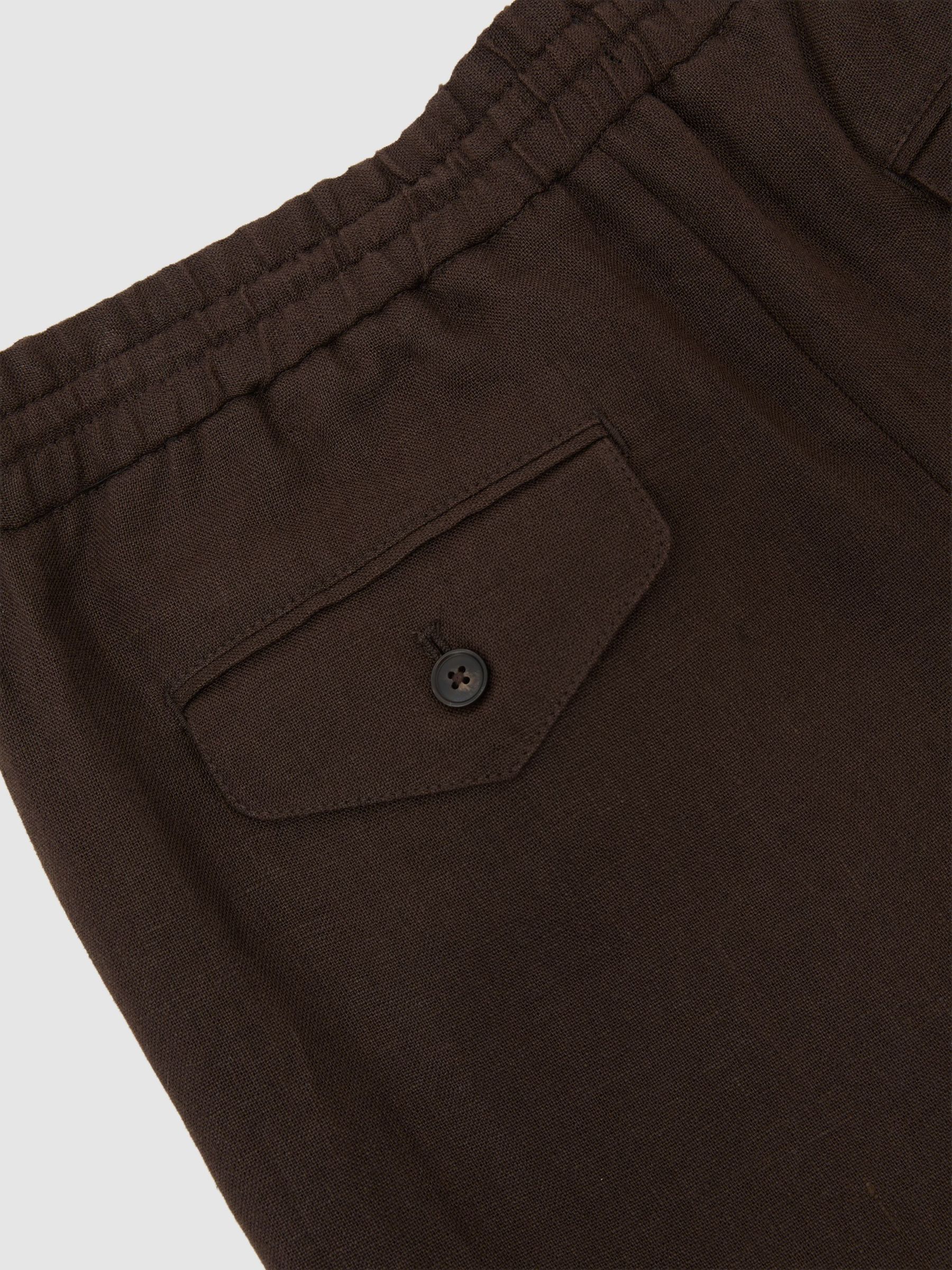 Linen Relaxed-Fit Drawstring Trousers in Chocolate Brown - image 3