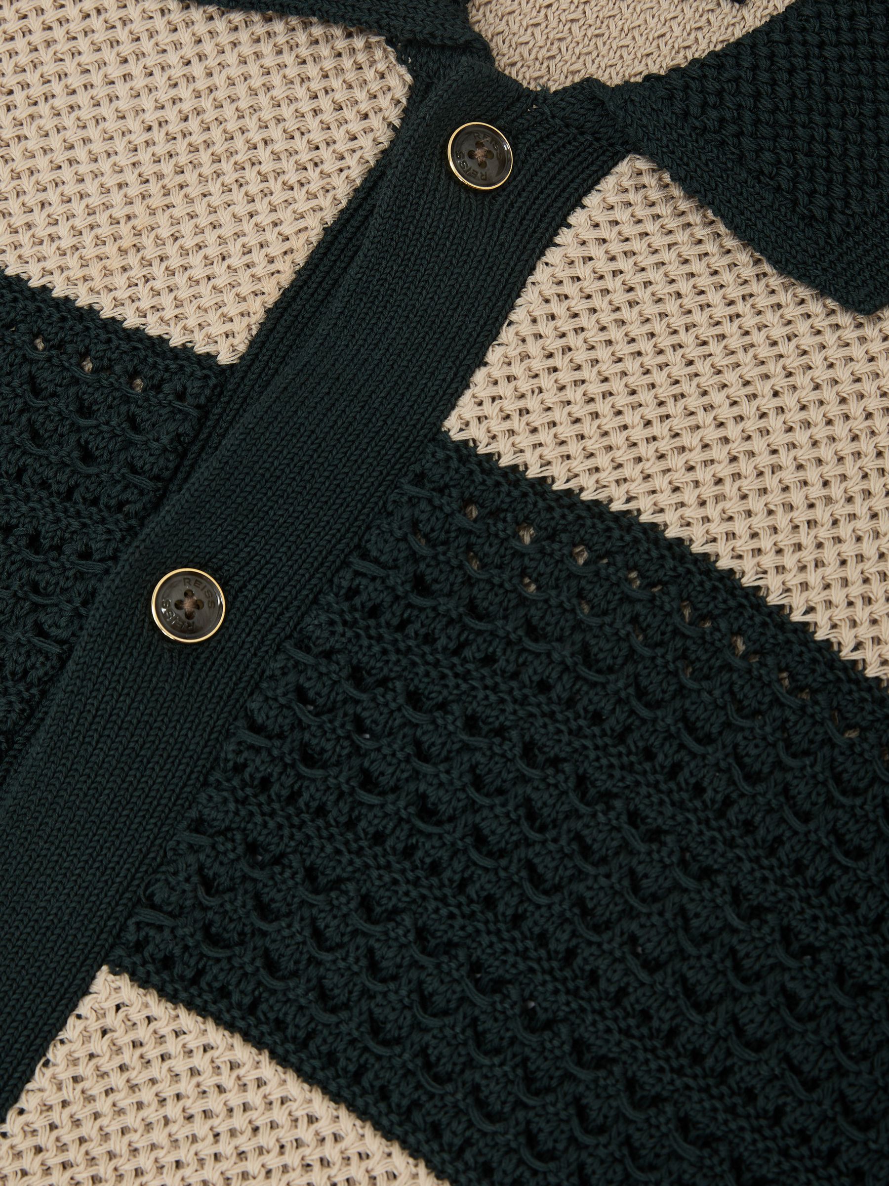 Cotton Block-Stripe Knitted Shirt in Dark Green/Camel - image 3