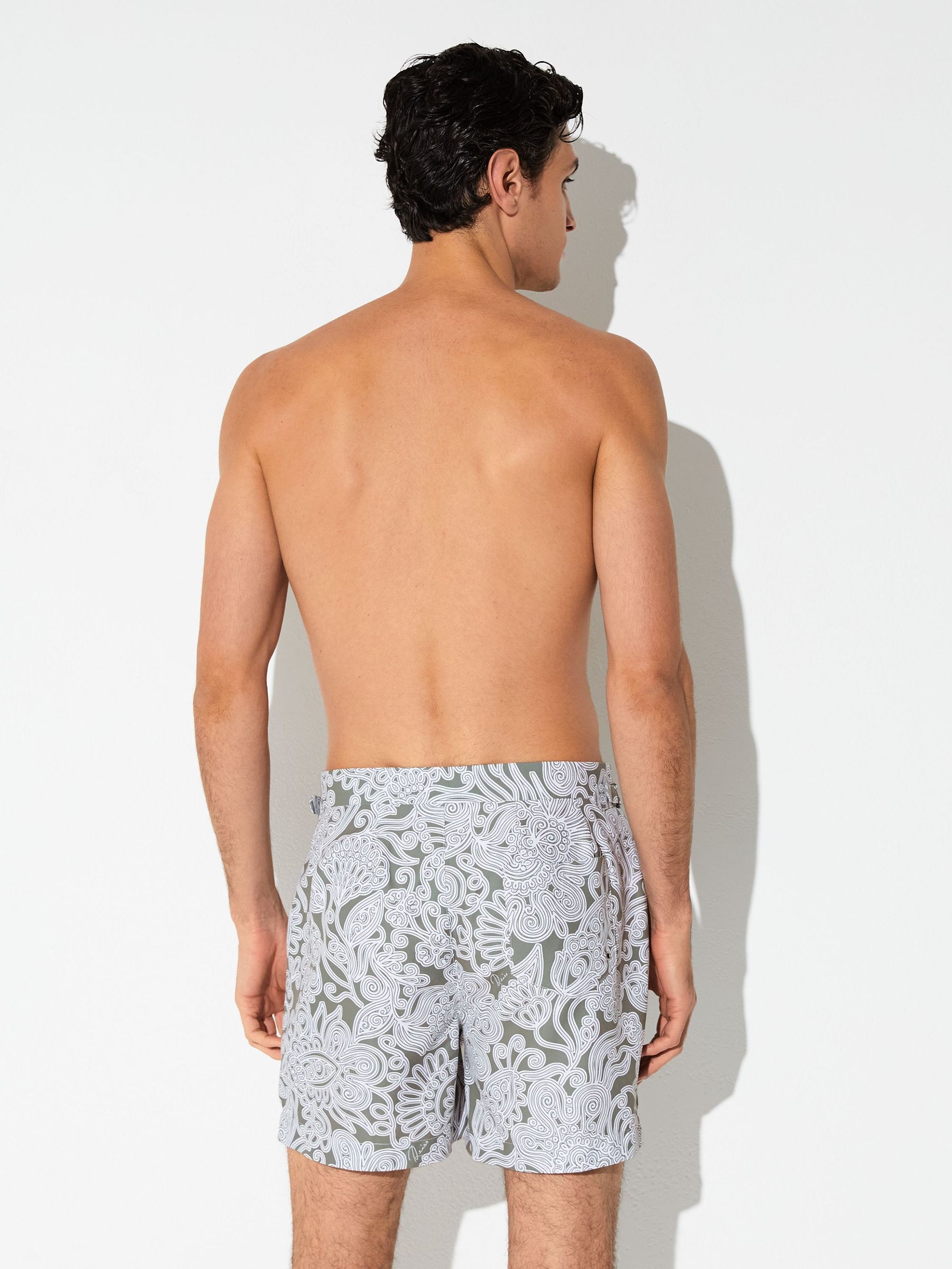 Paisley-Print Side-Adjuster Swim Shorts in Sage Green - image 4