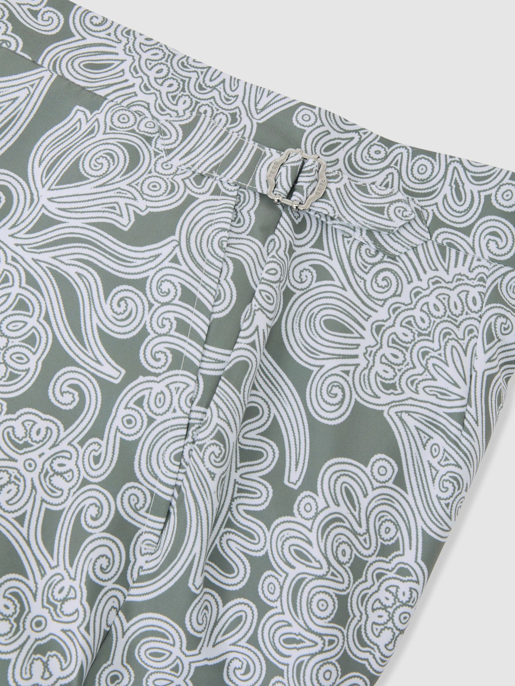 Paisley-Print Side-Adjuster Swim Shorts in Sage Green - image 3