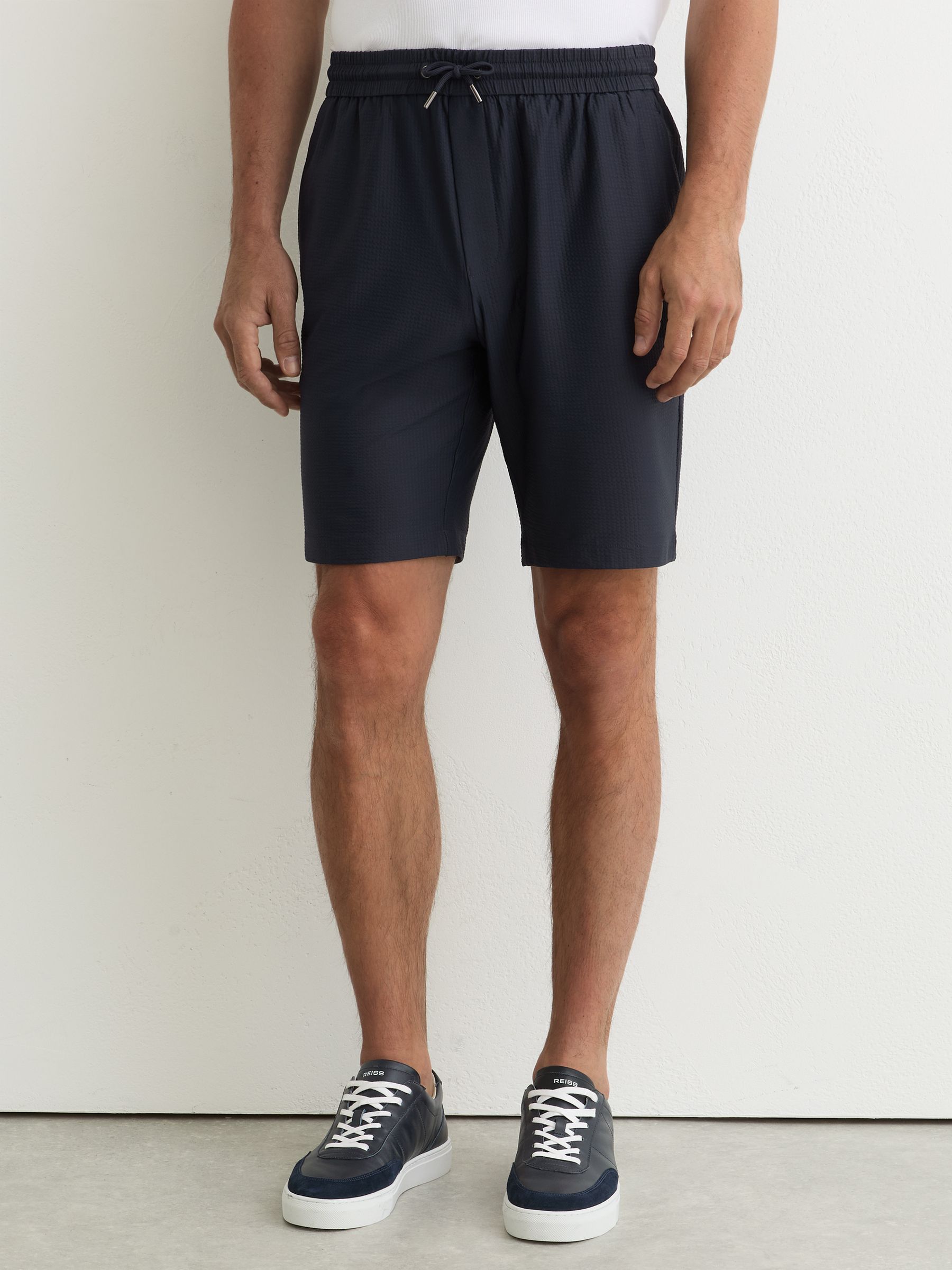 Seersucker Drawstring Shorts in Navy - Image 3 of 6