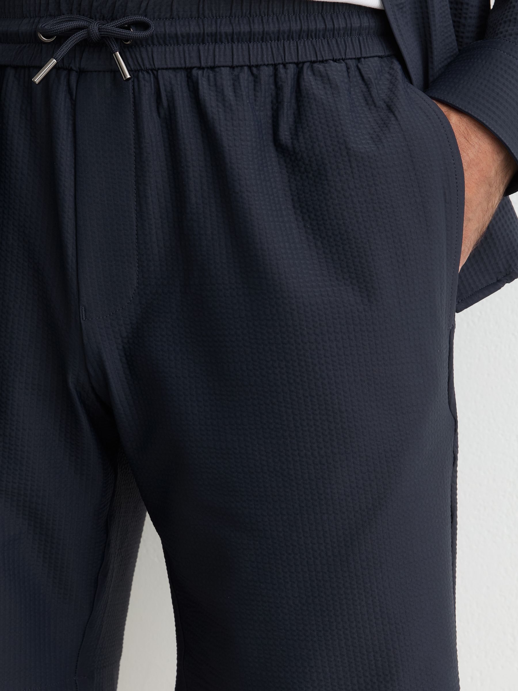 Seersucker Drawstring Shorts in Navy - image 5