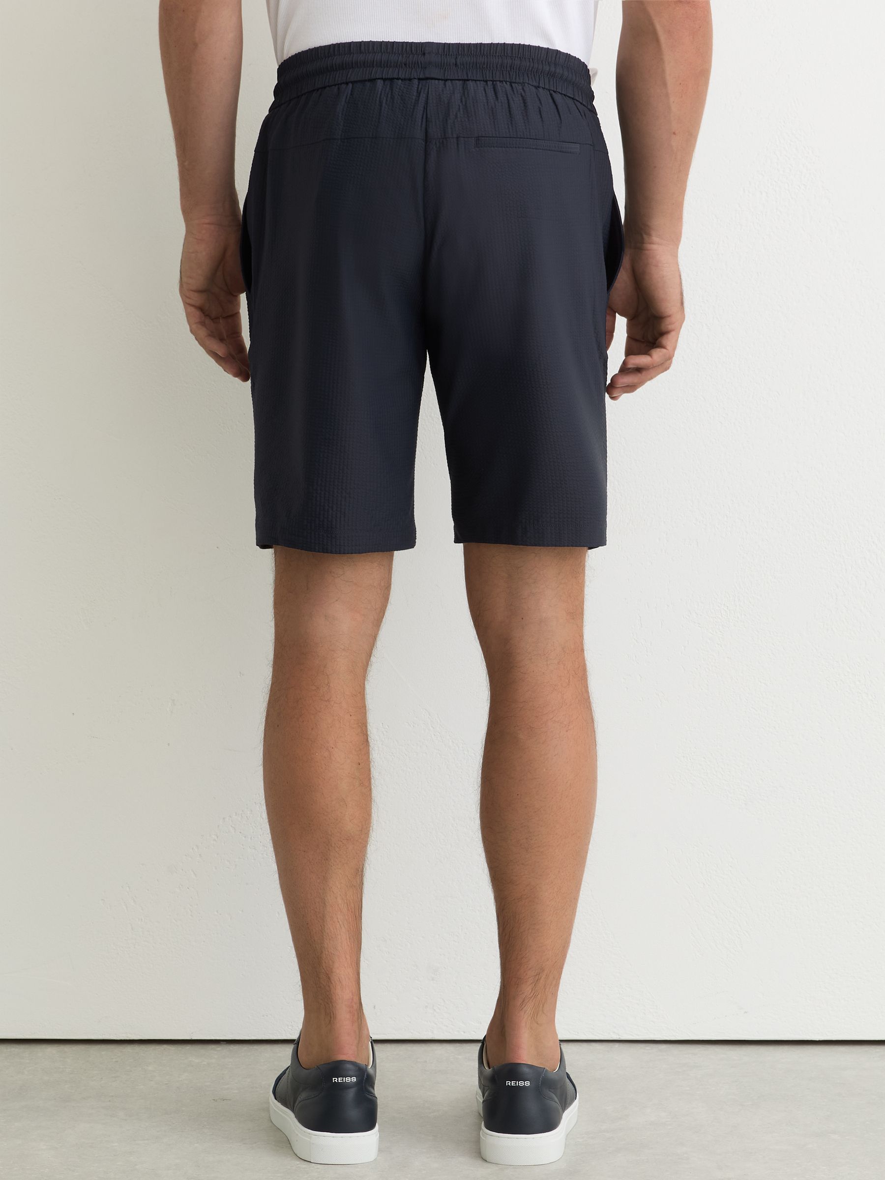 Seersucker Drawstring Shorts in Navy - Image 5 of 6