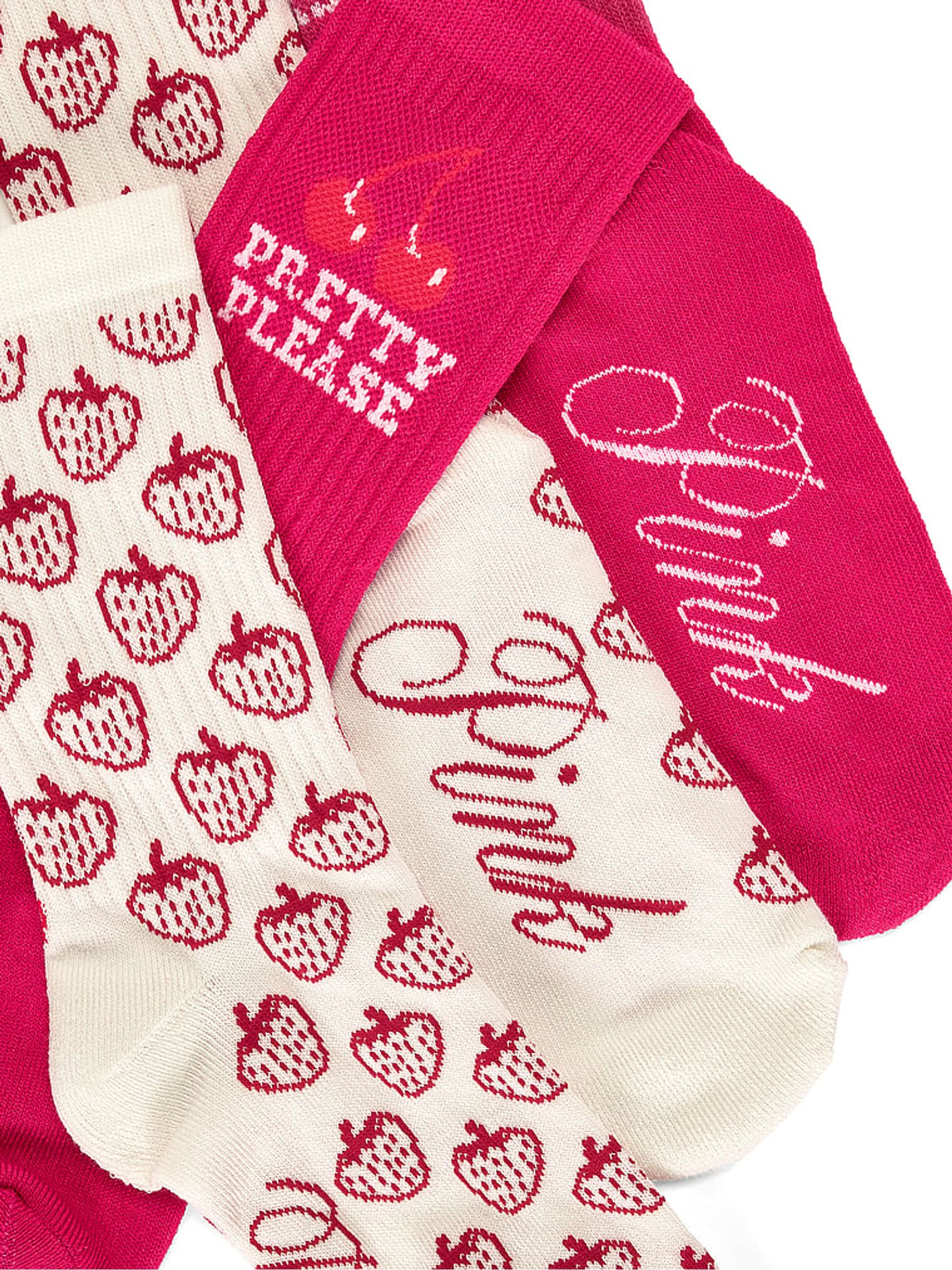 Pink Strawberry Print 2 Pack Crew Socks - Image 2 of 2 Pink Strawberry Print 2 Pack Crew Socks - Image 2 of 2
