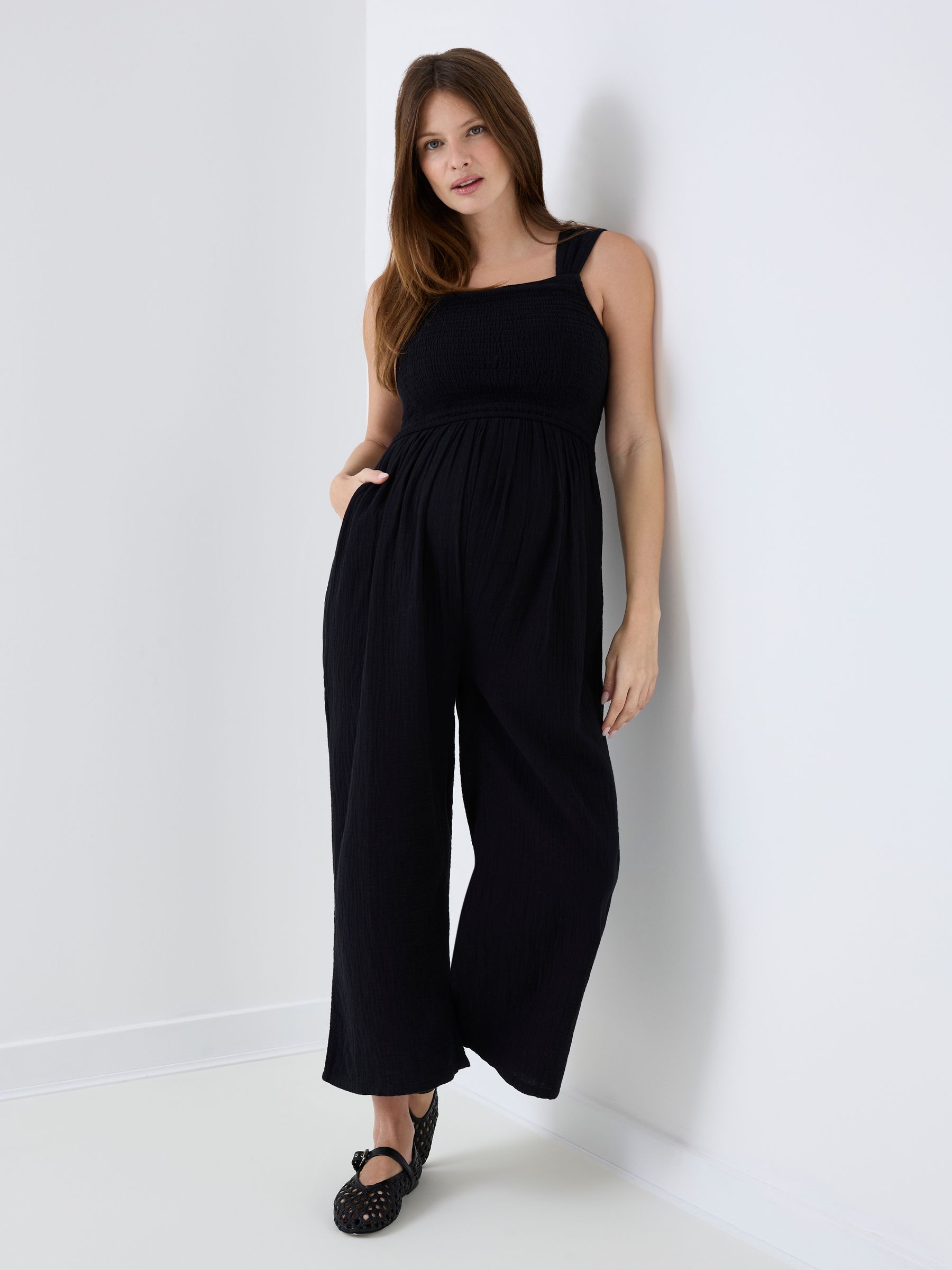 Black Maternity & Nursing Wide Leg Jersey Jumpsuit - Image 2 of 5