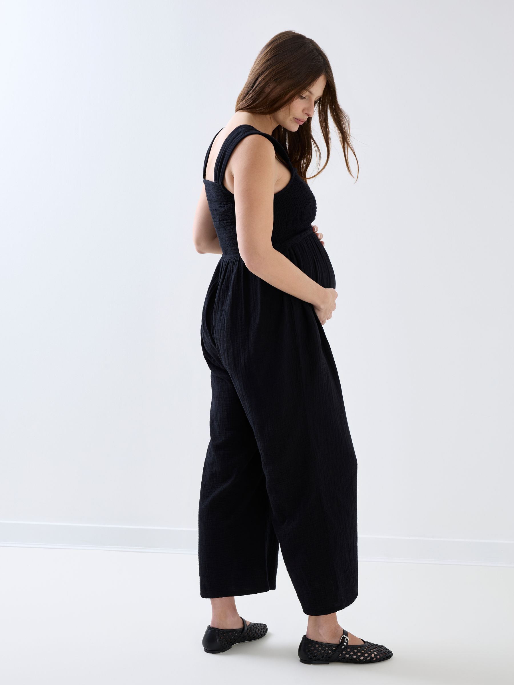 Black Maternity & Nursing Wide Leg Jersey Jumpsuit - Image 5 of 5