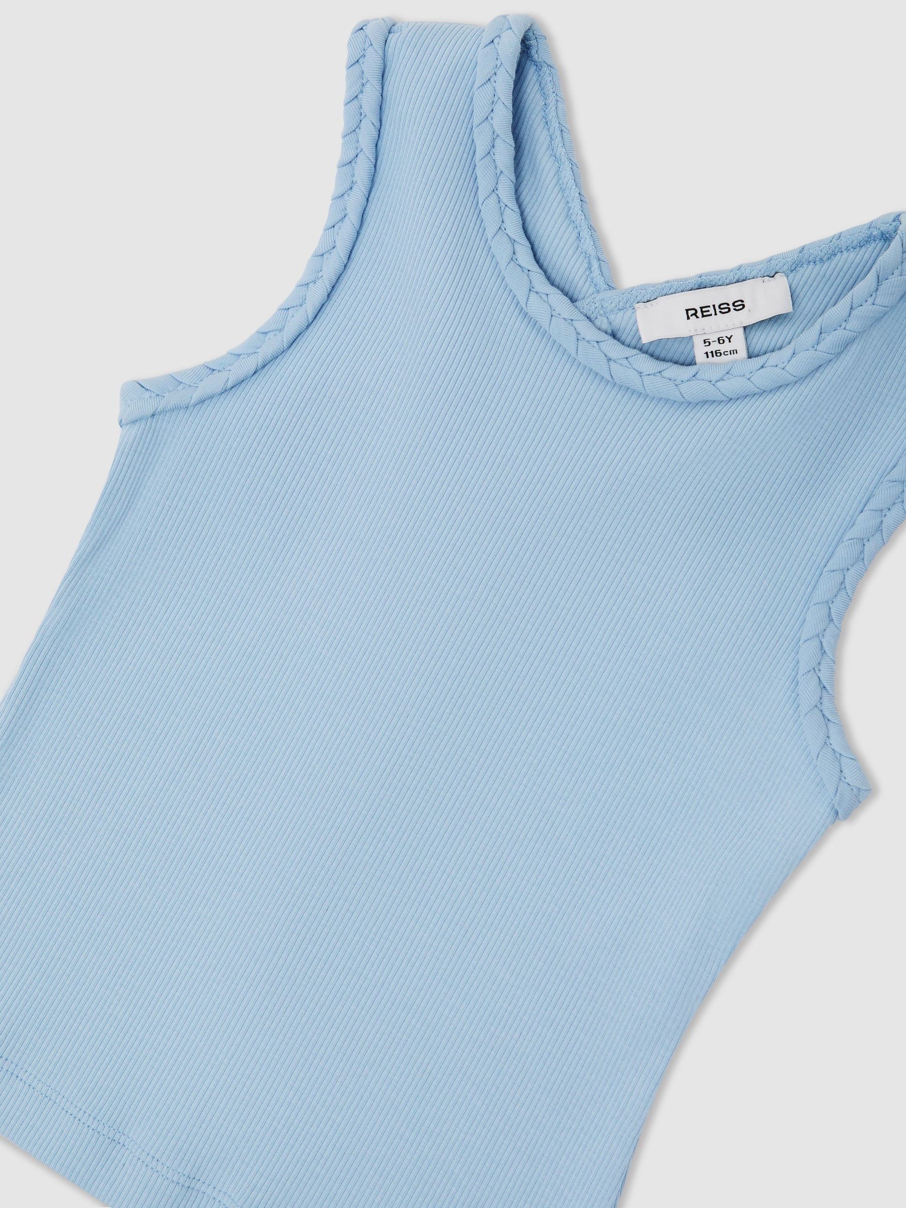 13-14 yrs Cotton Plaited-Trim Cross-Back Vest in Pale Blue - Image 1 of 3