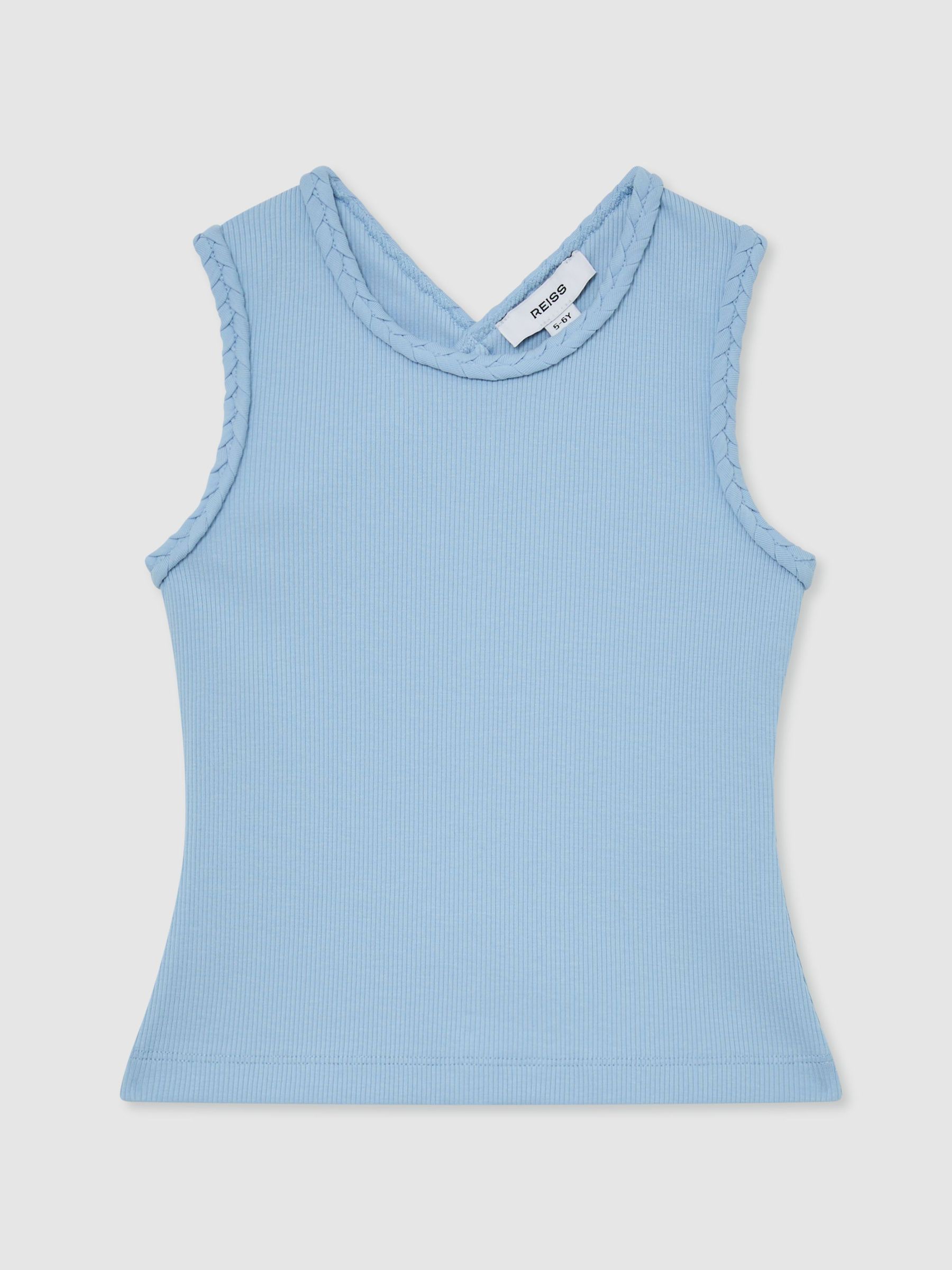 13-14 yrs Cotton Plaited-Trim Cross-Back Vest in Pale Blue - Image 3 of 3