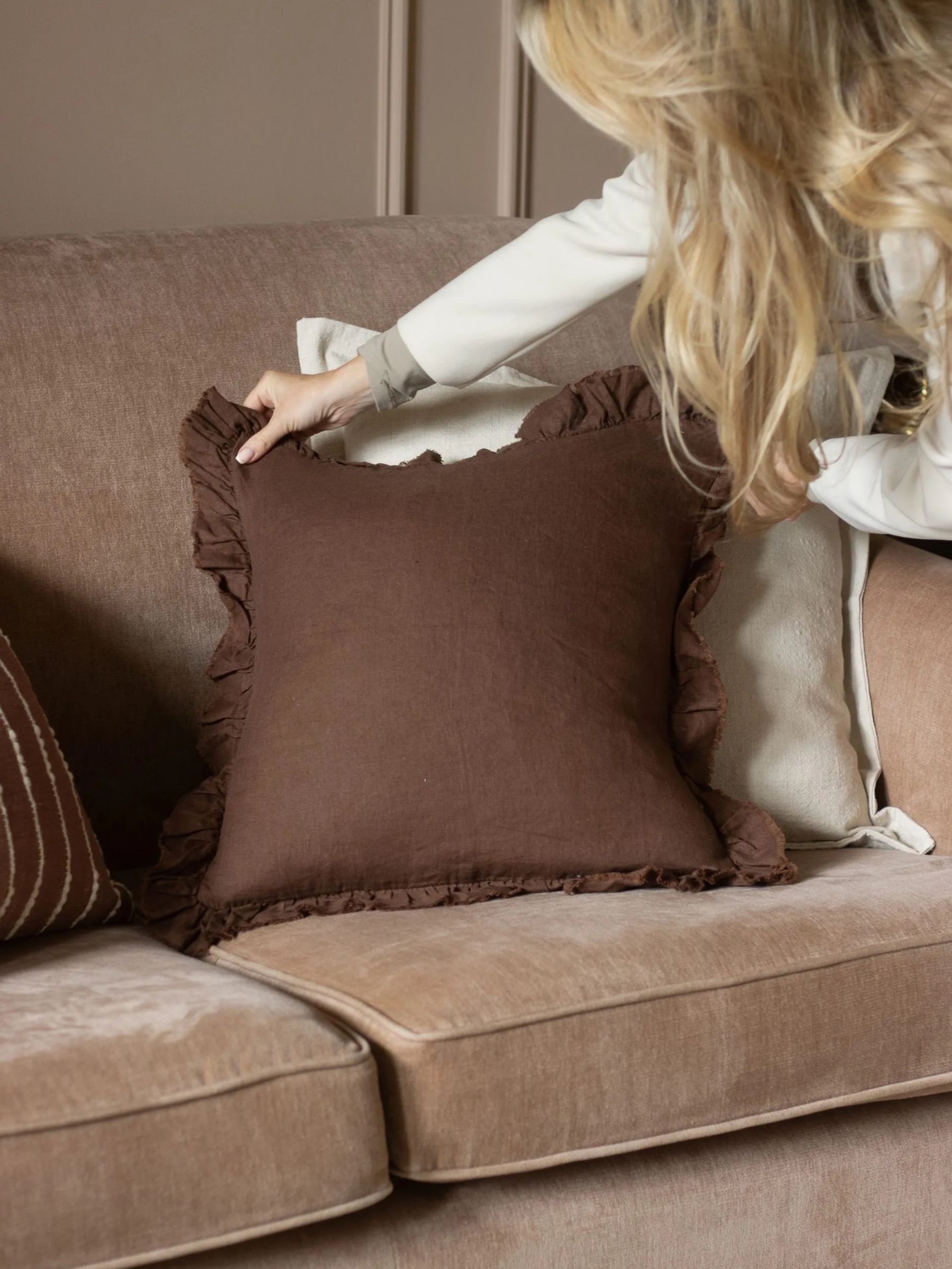 Dark Brown Hallie Ruffle Cushion Cover - Image 6 of 6