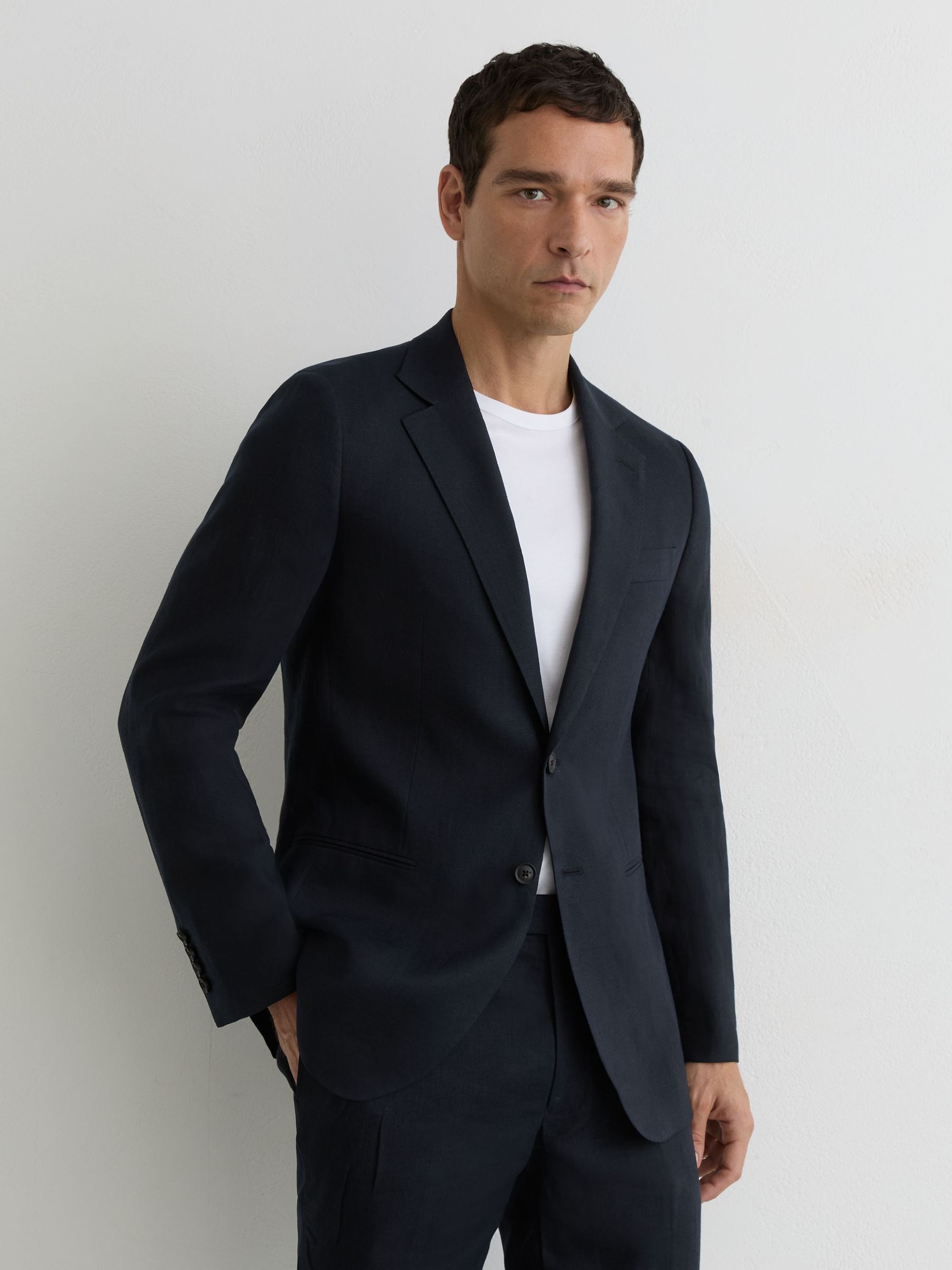 Classic Fit Single Breasted Linen Blazer in Navy - image 2