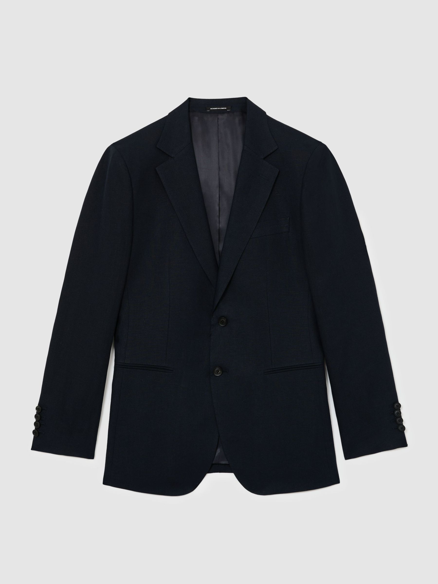 Classic Fit Single Breasted Linen Blazer in Navy - image 1