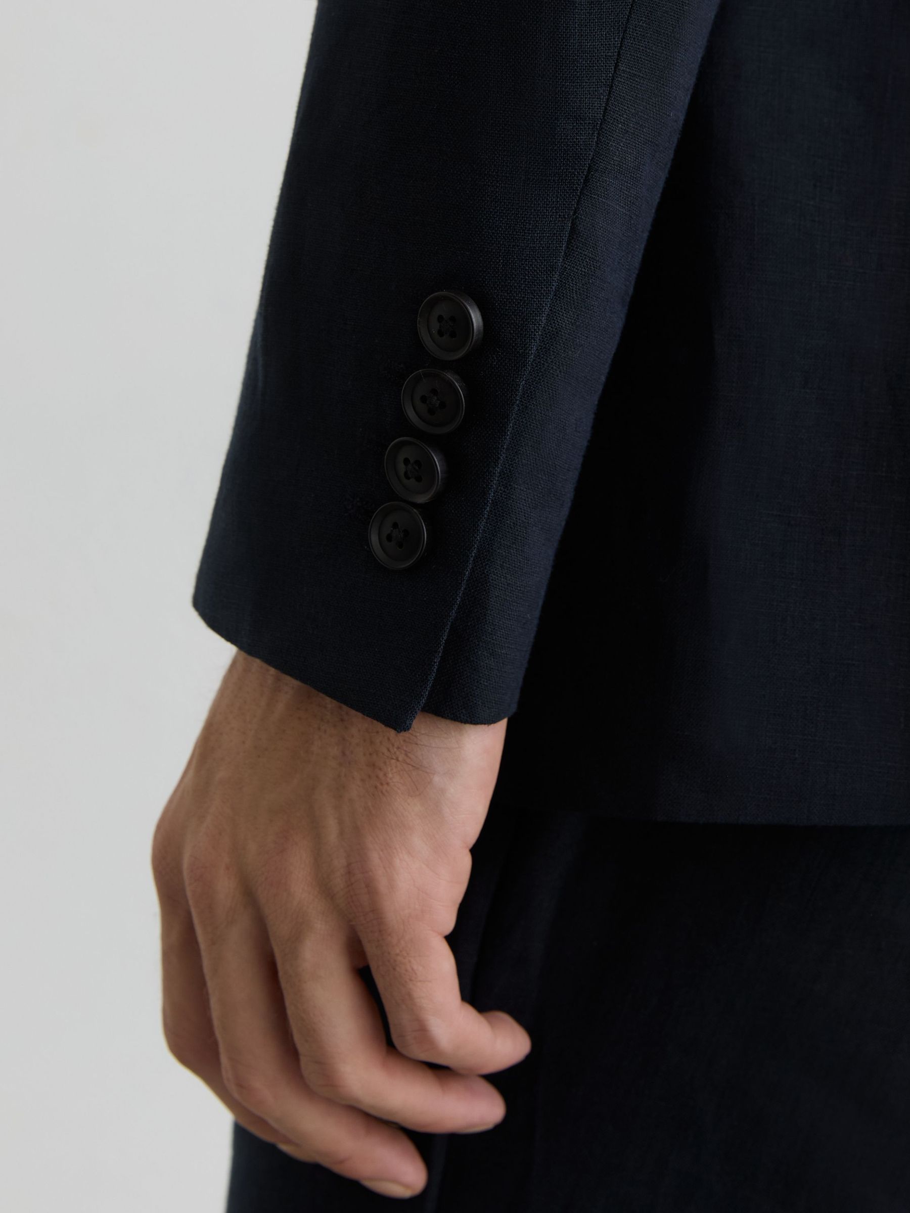 Classic Fit Single Breasted Linen Blazer in Navy - image 4