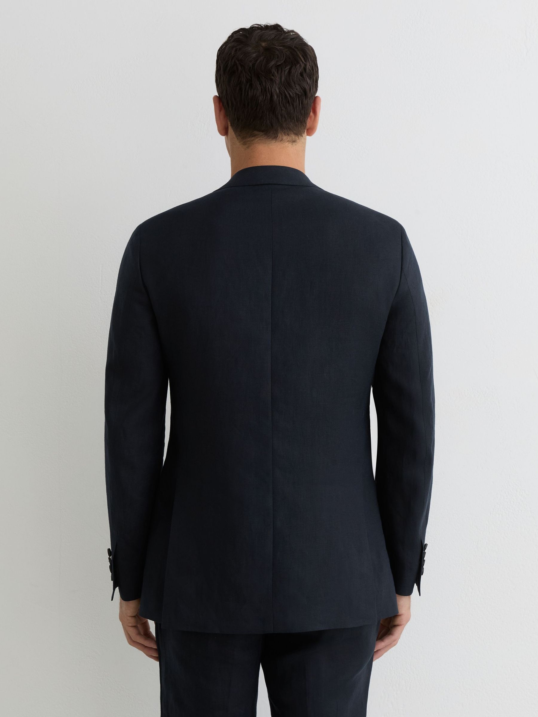 Classic Fit Single Breasted Linen Blazer in Navy - image 5