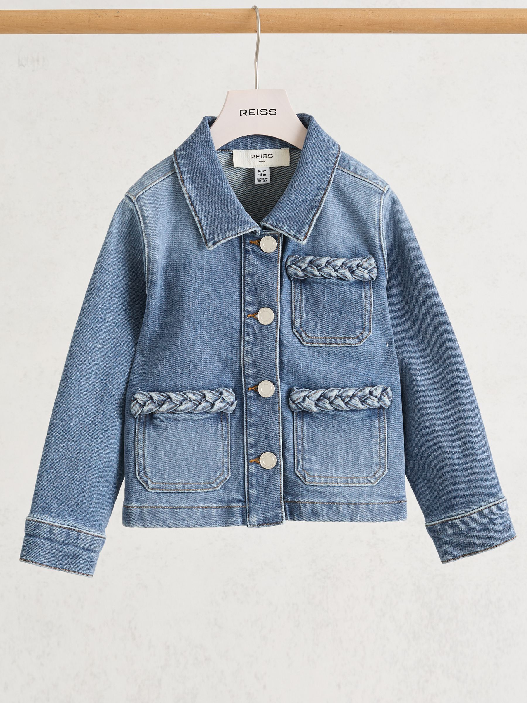 Plaited-Trim Denim Jacket in Denim Blue - Image 2 of 3