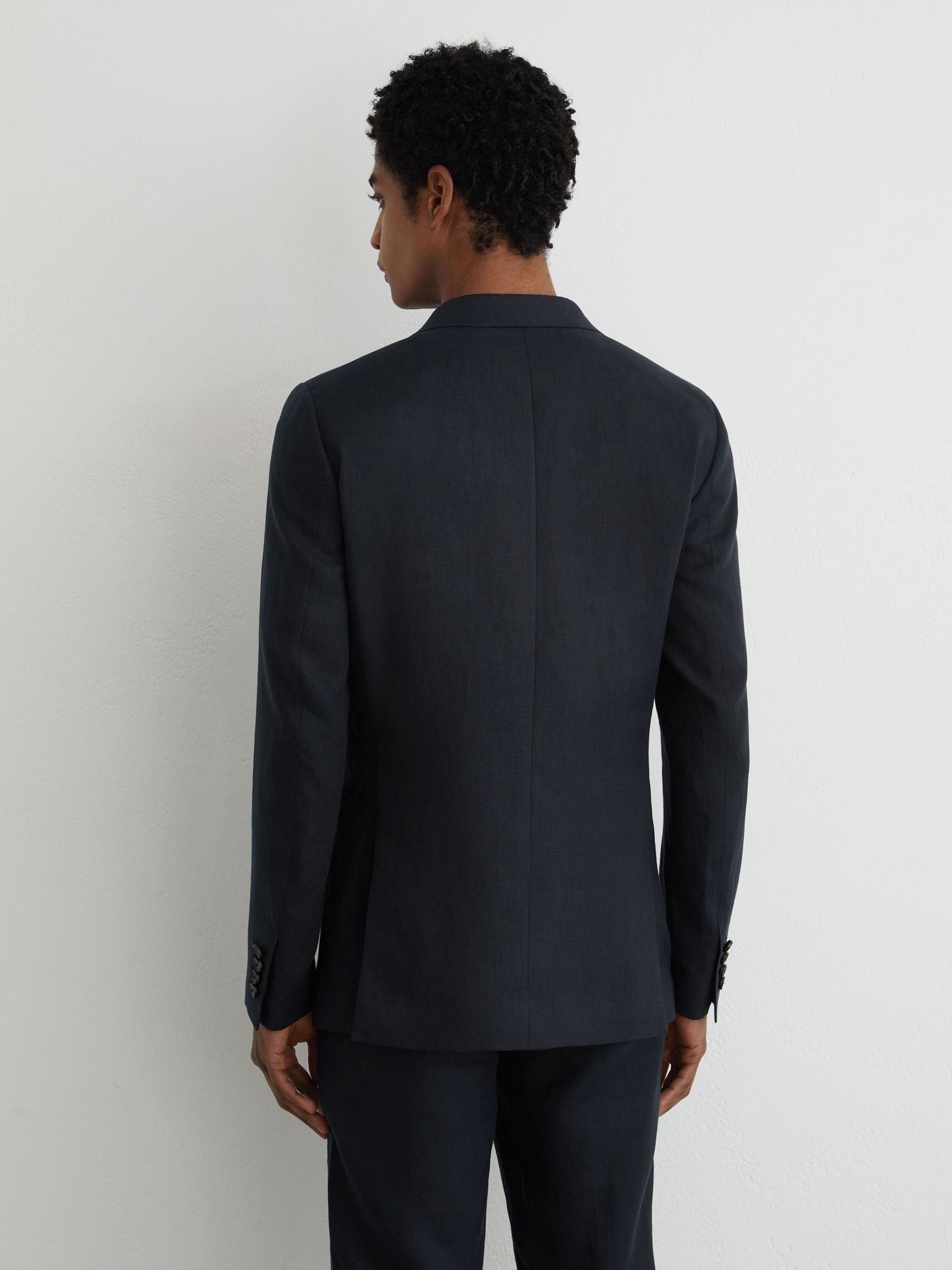 Linen Double-Breasted Suit Blazer Tailored-Fit in Navy - Image 6 of 9