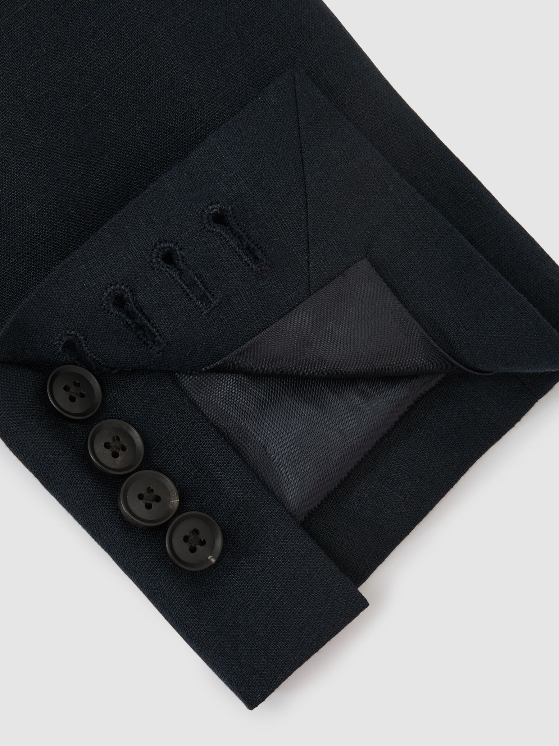 Tailored Fit Linen Double-Breasted Suit Blazer in Navy - image 3