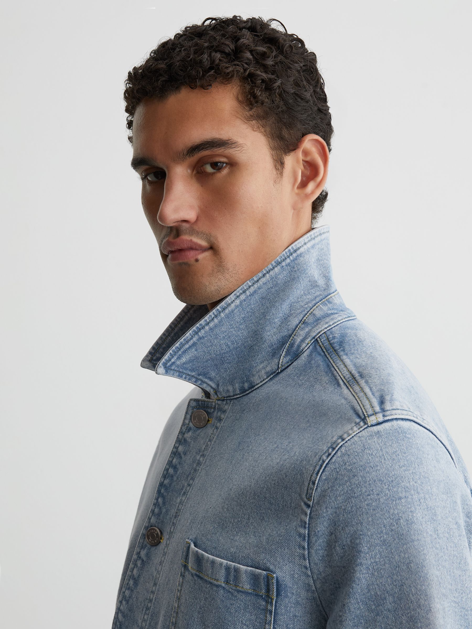 Denim Chore Jacket in Light Blue Wash - Image 4 of 8