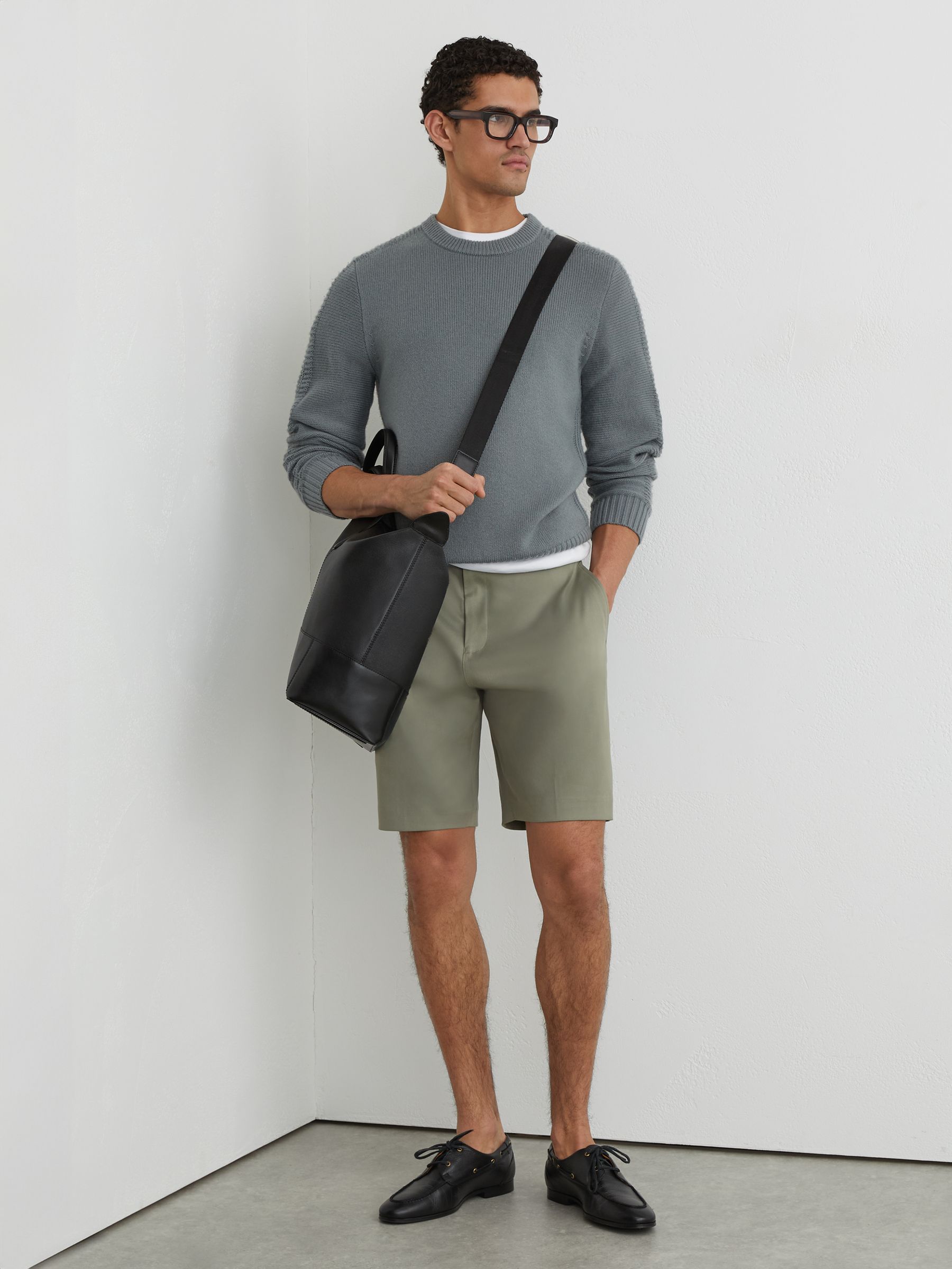 Cotton-Blend Side-Adjuster Shorts in Sage - Image 1 of 7