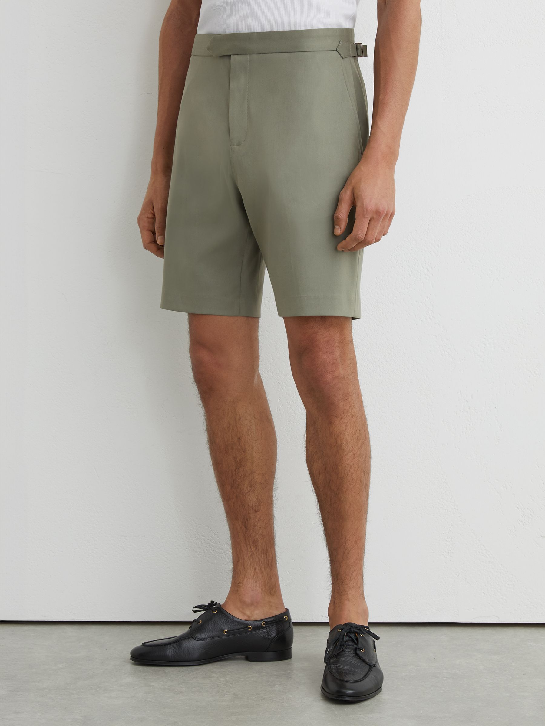 Cotton-Blend Side-Adjuster Shorts in Sage - Image 3 of 7