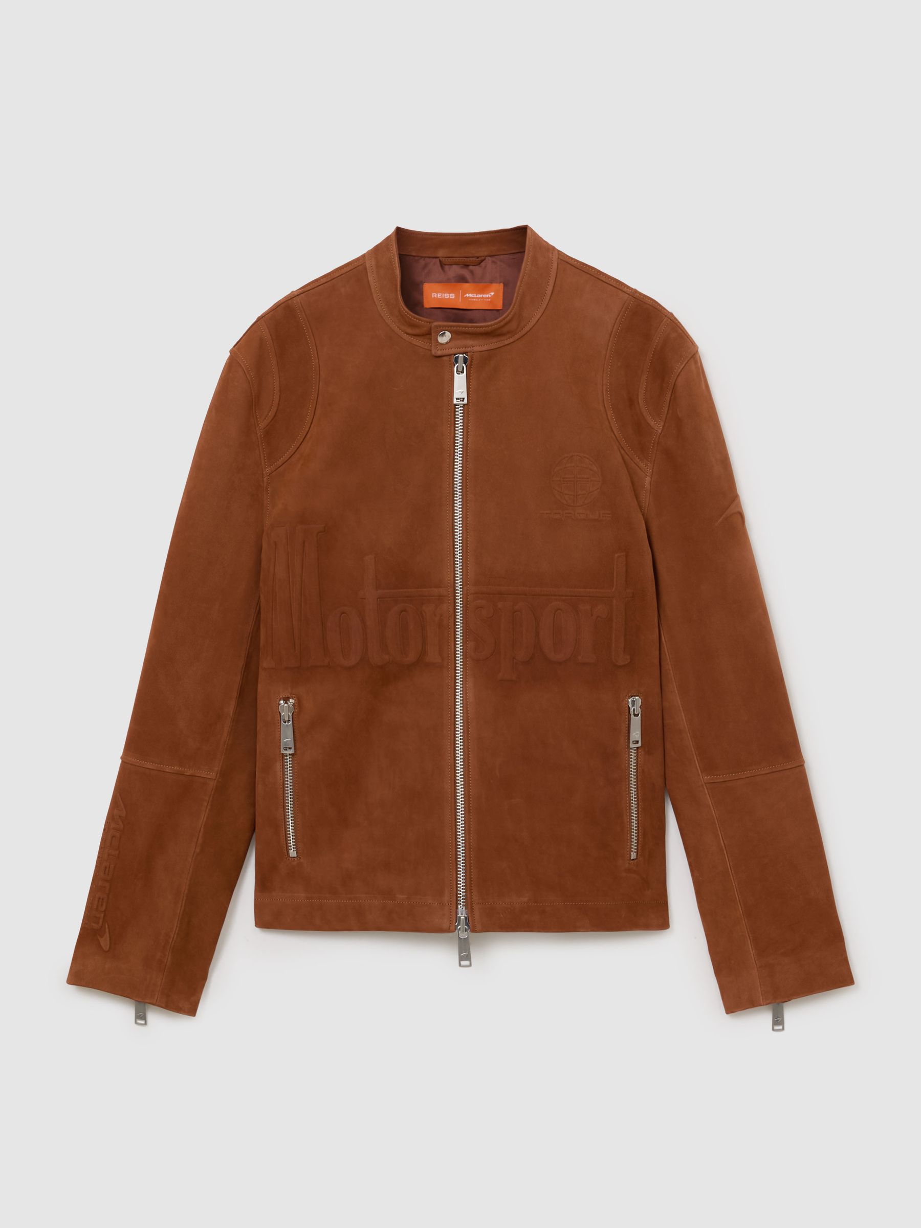 McLaren Racing Embossed Suede Jacket in Tobacco Brown