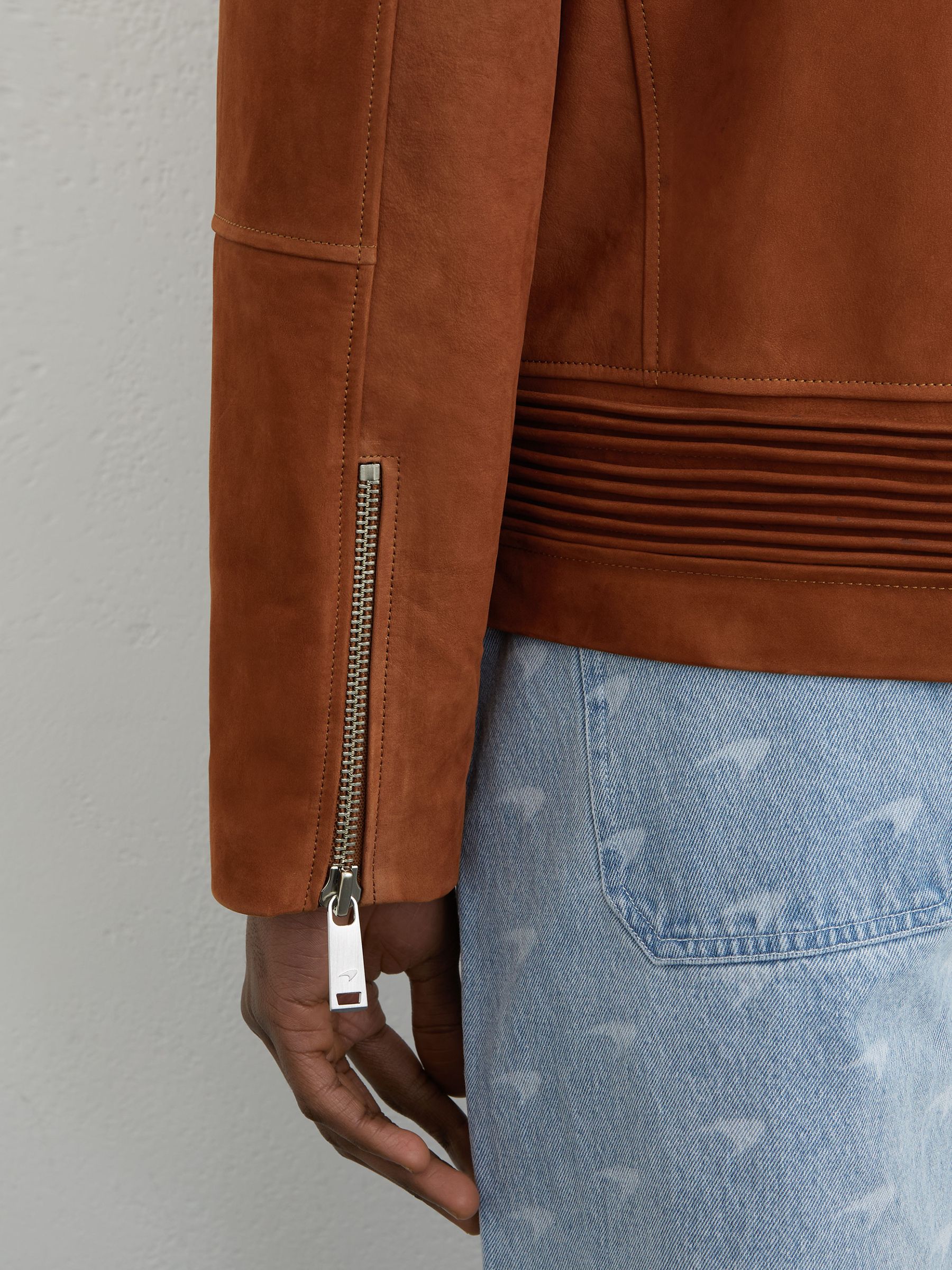 McLaren Racing Embossed Suede Jacket in Tobacco Brown - Image 3 of 9