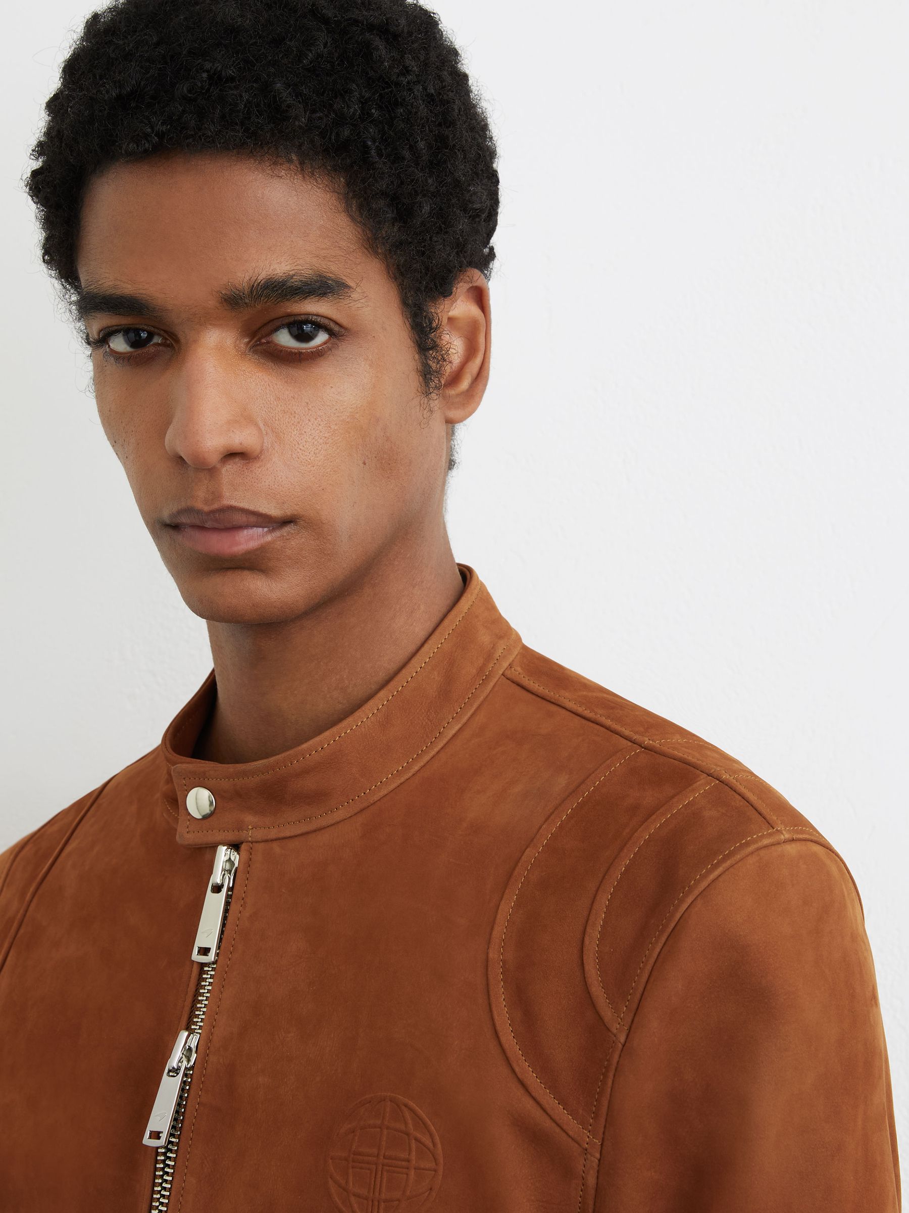 McLaren Racing Embossed Suede Jacket in Tobacco Brown - Image 4 of 9