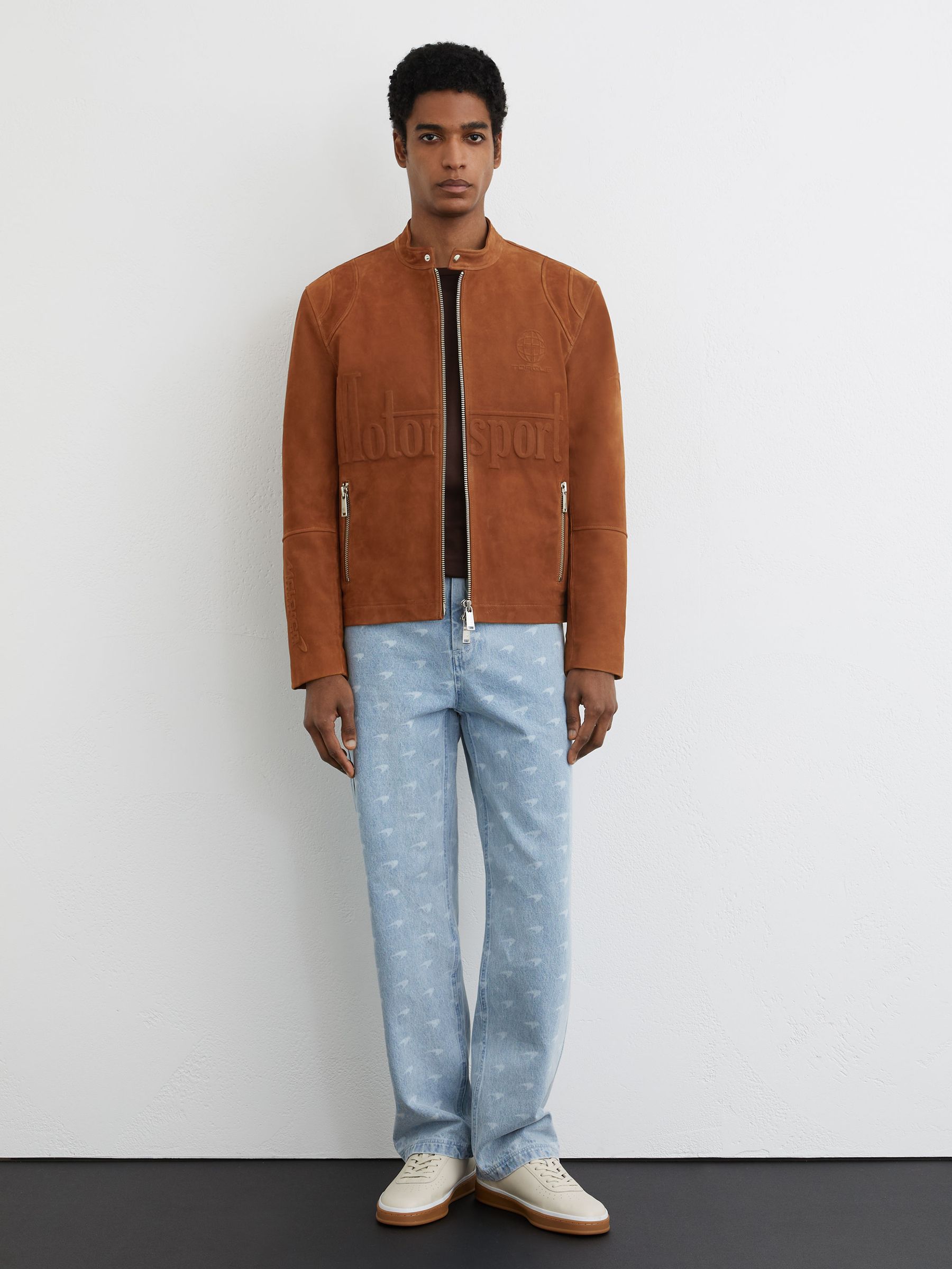 McLaren Racing Embossed Suede Jacket in Tobacco Brown - Image 6 of 9