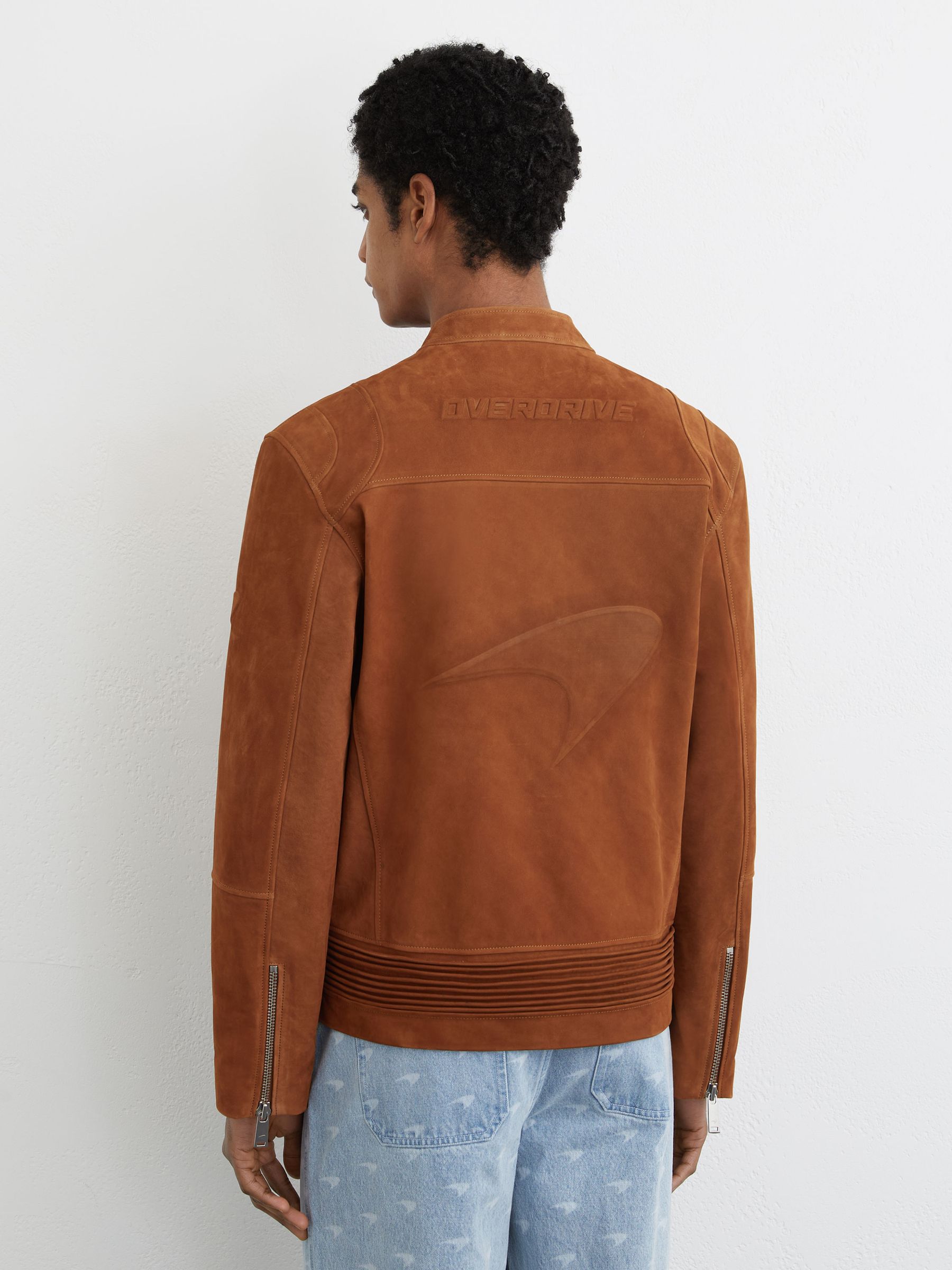 McLaren Racing Embossed Suede Jacket in Tobacco Brown - Image 7 of 9